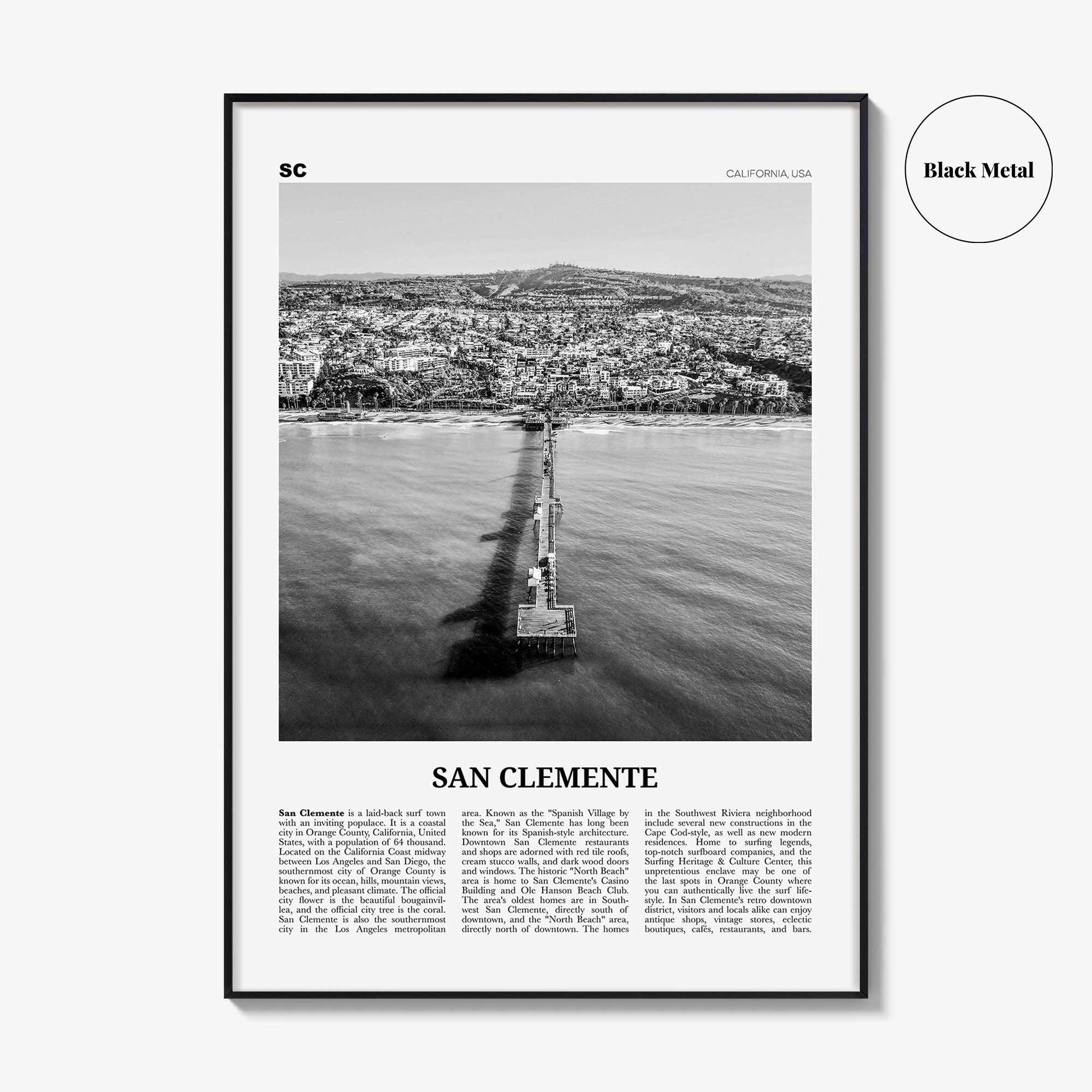 San Clemente Print Black and White No 3, San Clemente Wall Art, San Clemente Poster, San Clemente, California, USA, United States