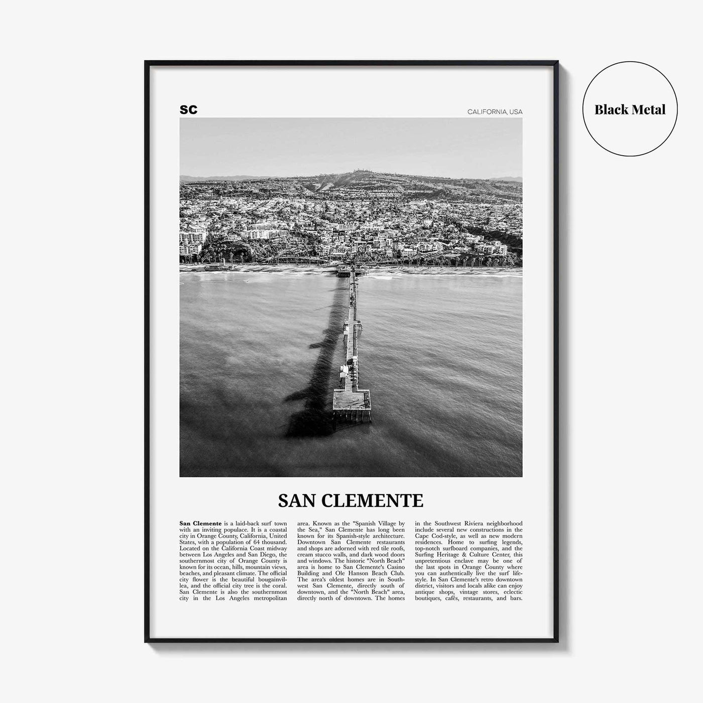 San Clemente Print Black and White No 3, San Clemente Wall Art, San Clemente Poster, San Clemente, California, USA, United States