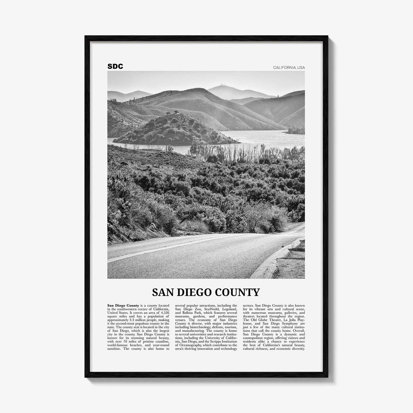San Diego County Print Black and White, San Diego County Wall Art, San Diego Poster, San Diego Photo, San Diego Wall Décor, San Diego Map