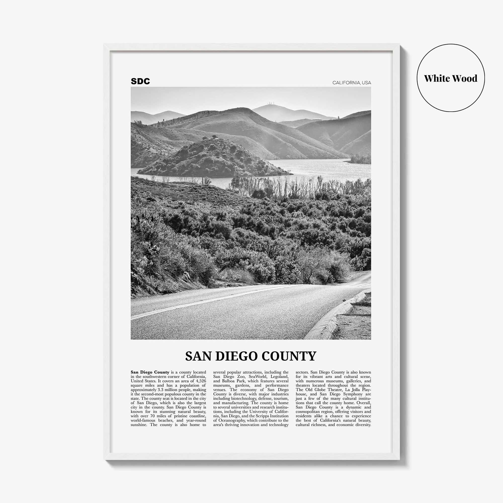 San Diego County Print Black and White, San Diego County Wall Art, San Diego Poster, San Diego Photo, San Diego Wall Décor, San Diego Map