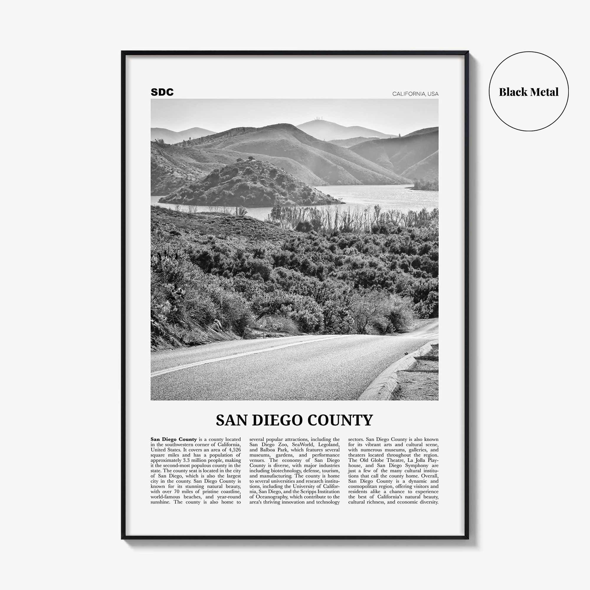 San Diego County Print Black and White, San Diego County Wall Art, San Diego Poster, San Diego Photo, San Diego Wall Décor, San Diego Map