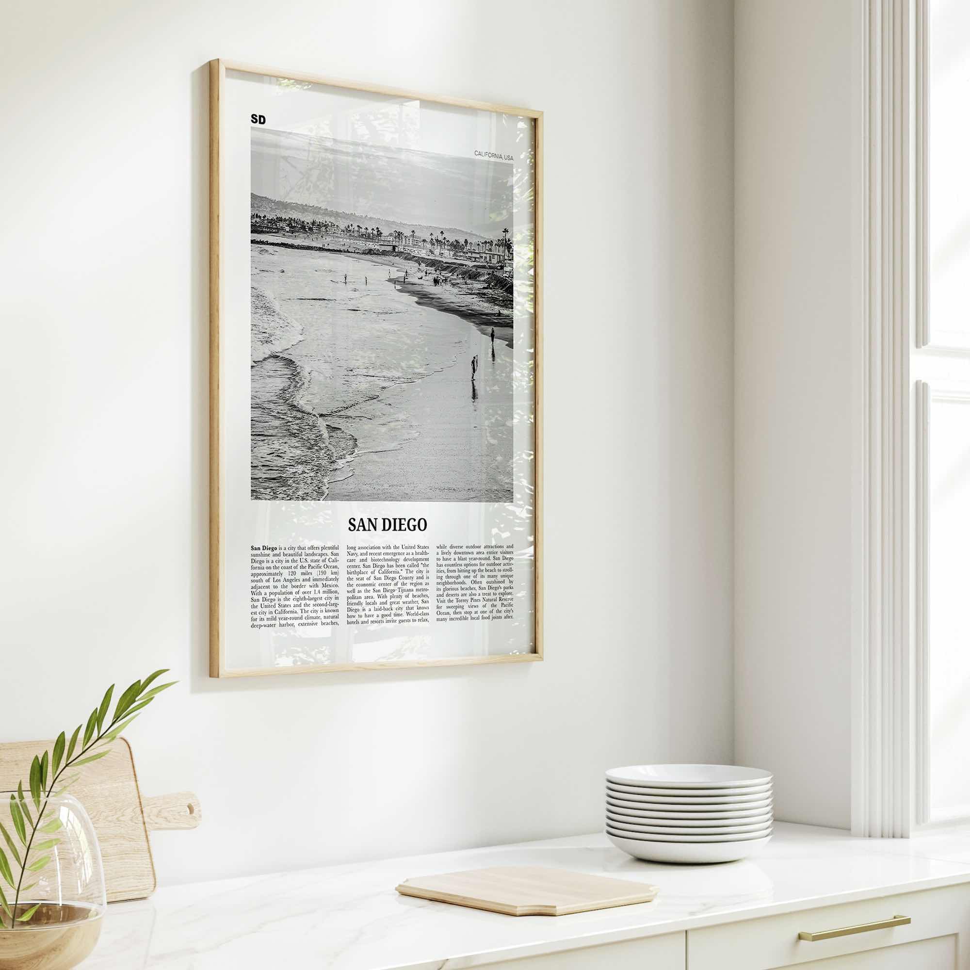 San Diego Print Black and White No 1, San Diego Wall Art, San Diego Poster, Surf Poster Print, California, USA, United States