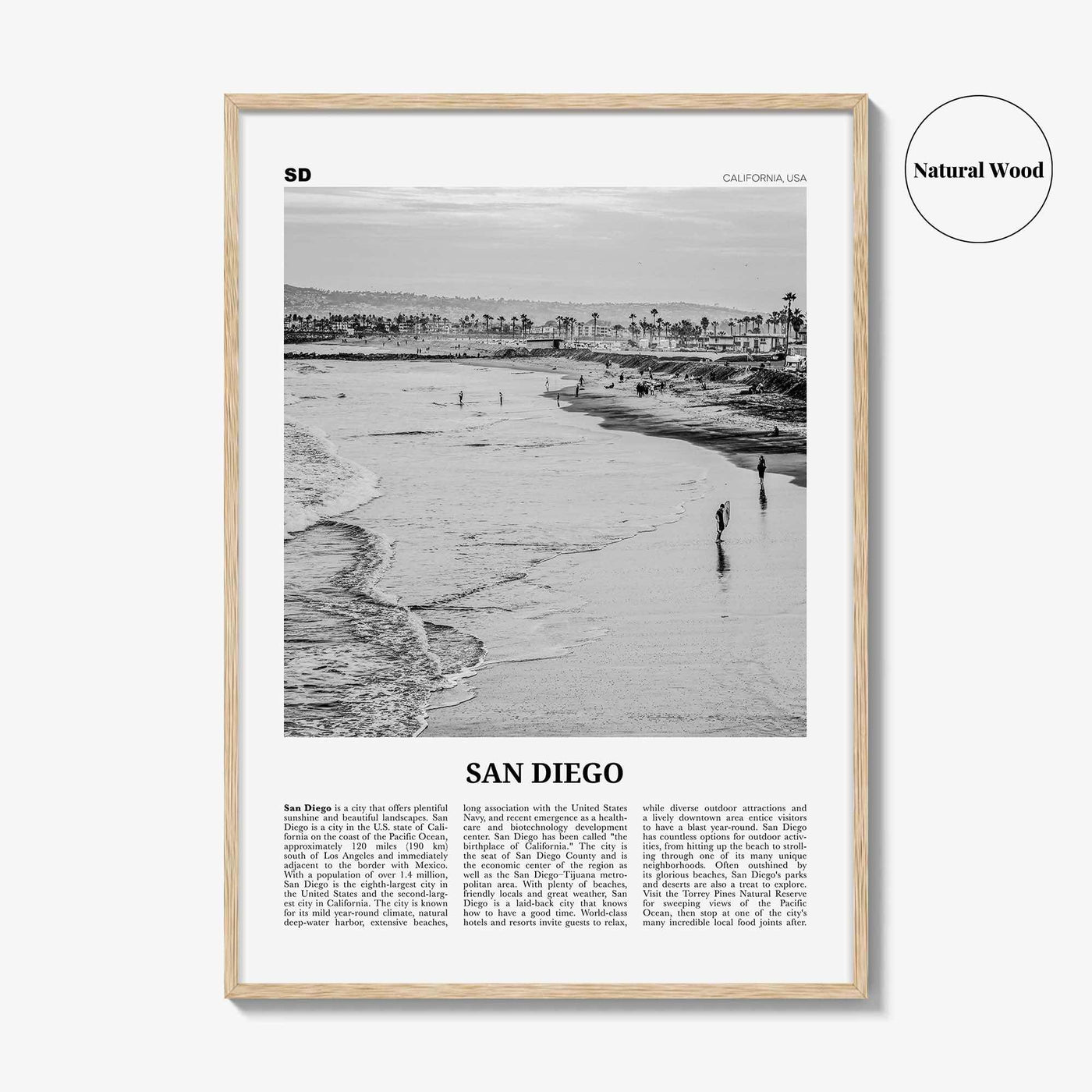 San Diego Print Black and White No 1, San Diego Wall Art, San Diego Poster, Surf Poster Print, California, USA, United States
