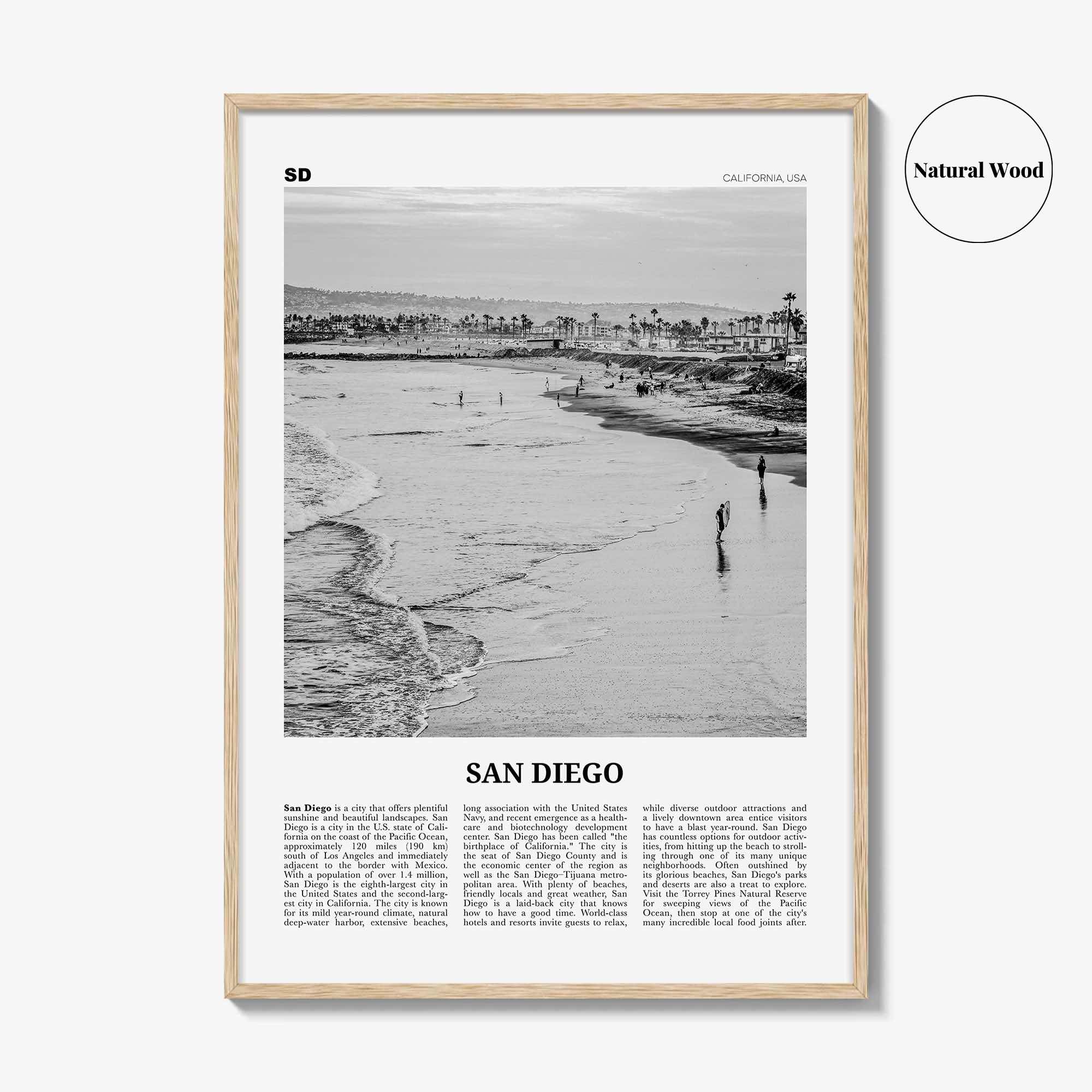 San Diego Print Black and White No 1, San Diego Wall Art, San Diego Poster, Surf Poster Print, California, USA, United States