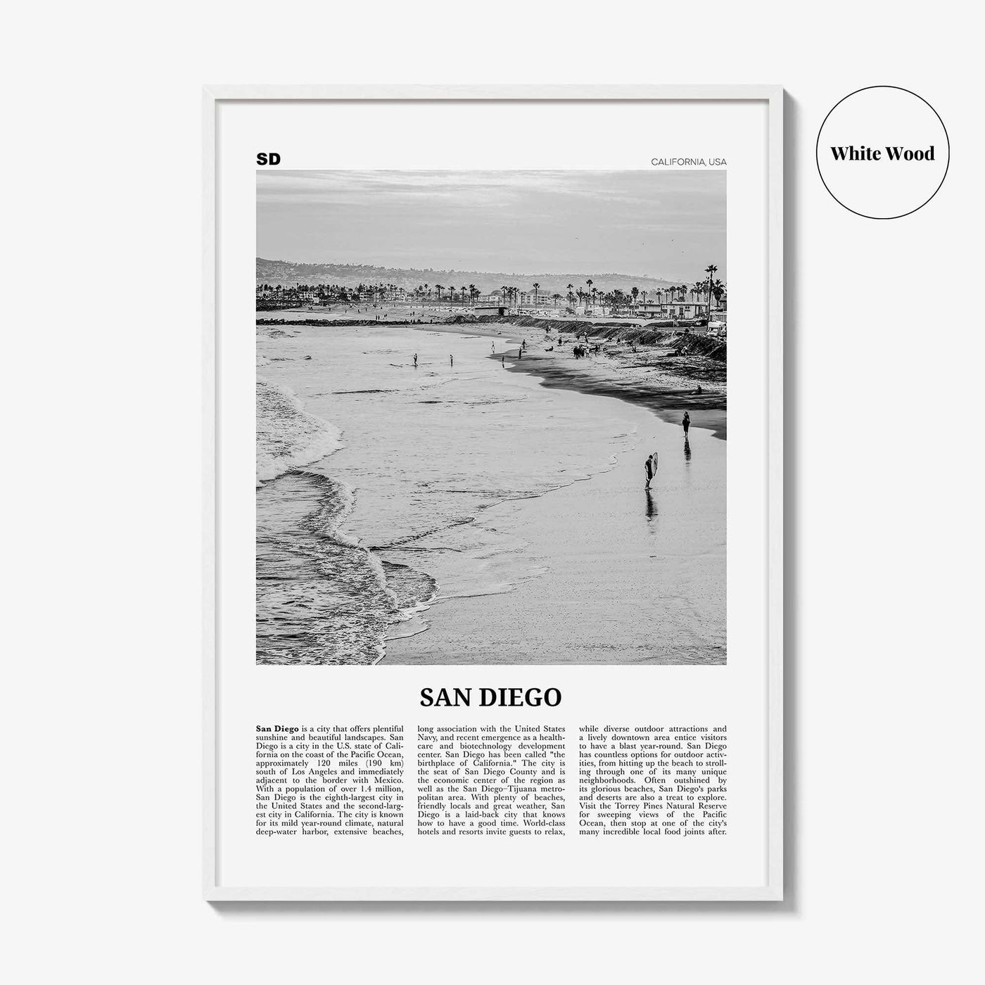 San Diego Print Black and White No 1, San Diego Wall Art, San Diego Poster, Surf Poster Print, California, USA, United States