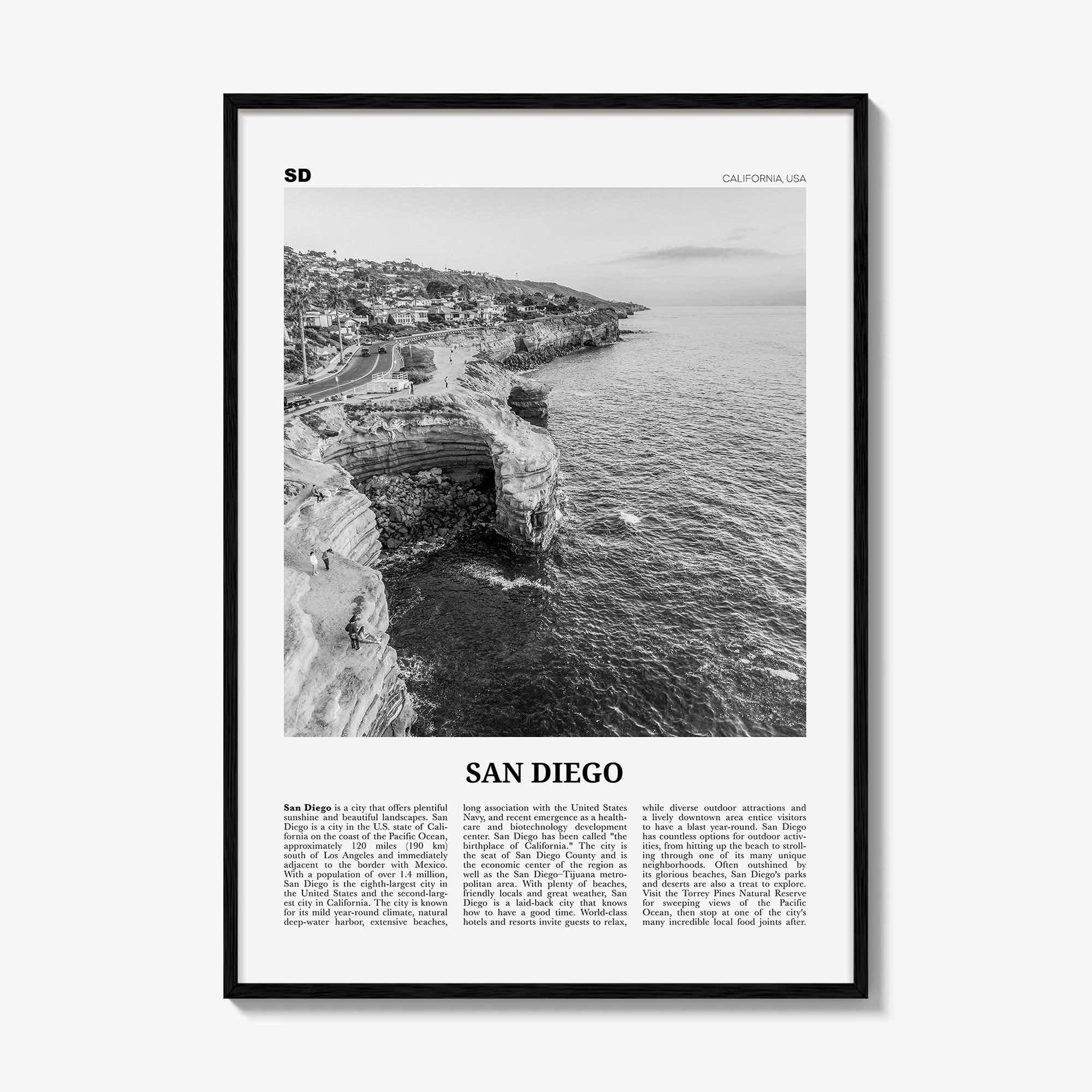 San Diego Print Black and White No 2, San Diego Wall Art, San Diego Poster, Surf Poster Print, California, USA, United States
