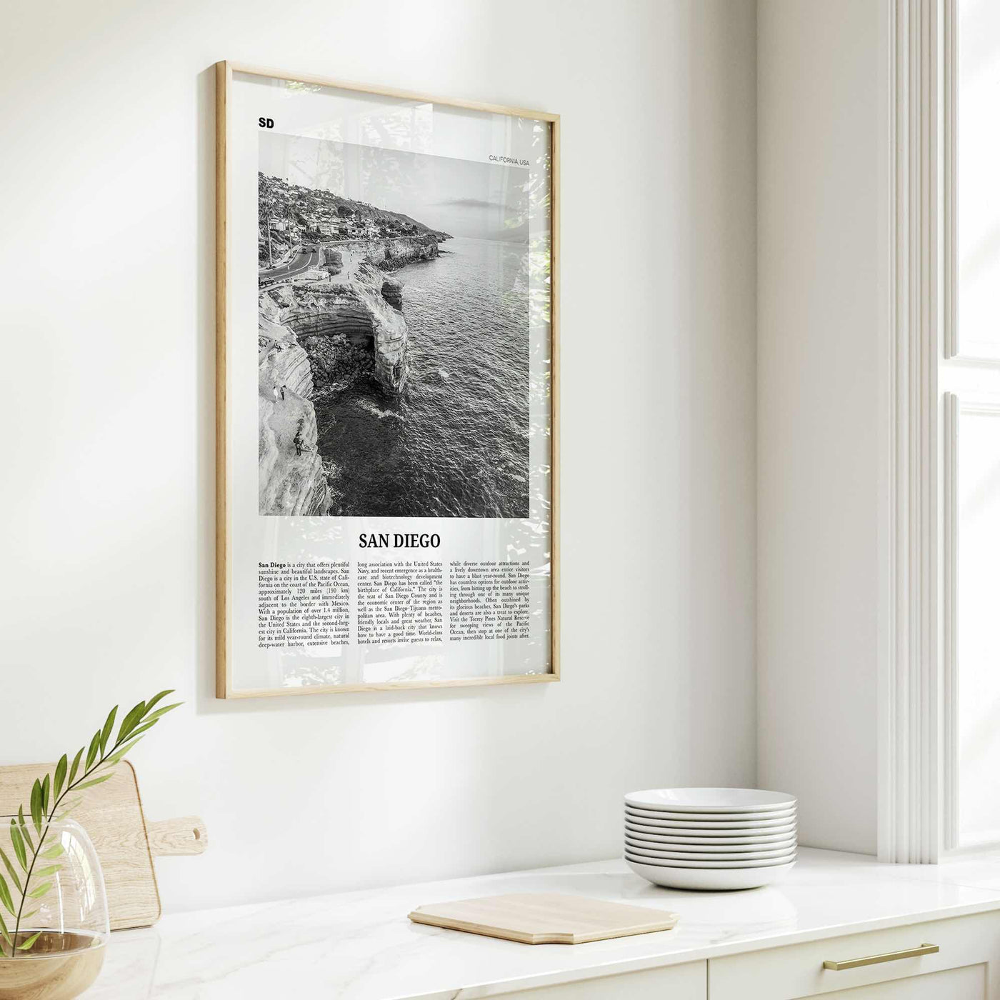 San Diego Print Black and White No 2, San Diego Wall Art, San Diego Poster, Surf Poster Print, California, USA, United States