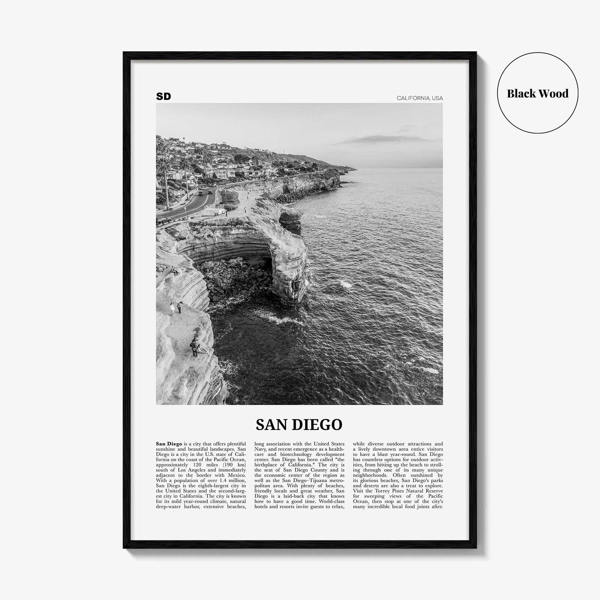 San Diego Print Black and White No 2, San Diego Wall Art, San Diego Poster, Surf Poster Print, California, USA, United States