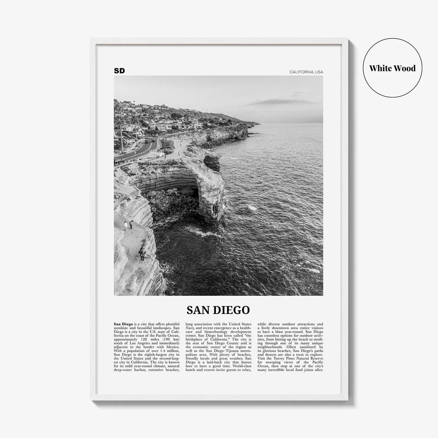 San Diego Print Black and White No 2, San Diego Wall Art, San Diego Poster, Surf Poster Print, California, USA, United States