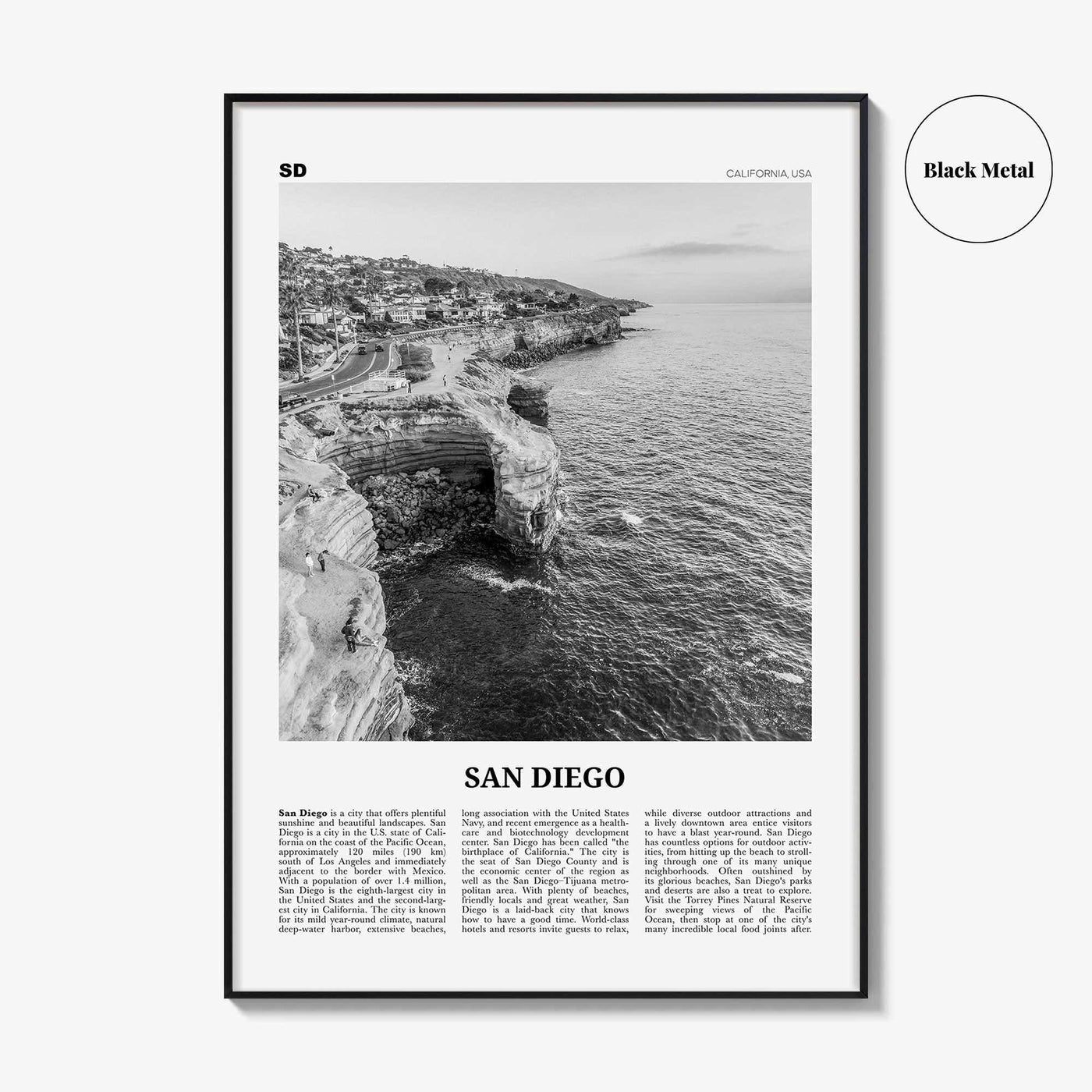 San Diego Print Black and White No 2, San Diego Wall Art, San Diego Poster, Surf Poster Print, California, USA, United States