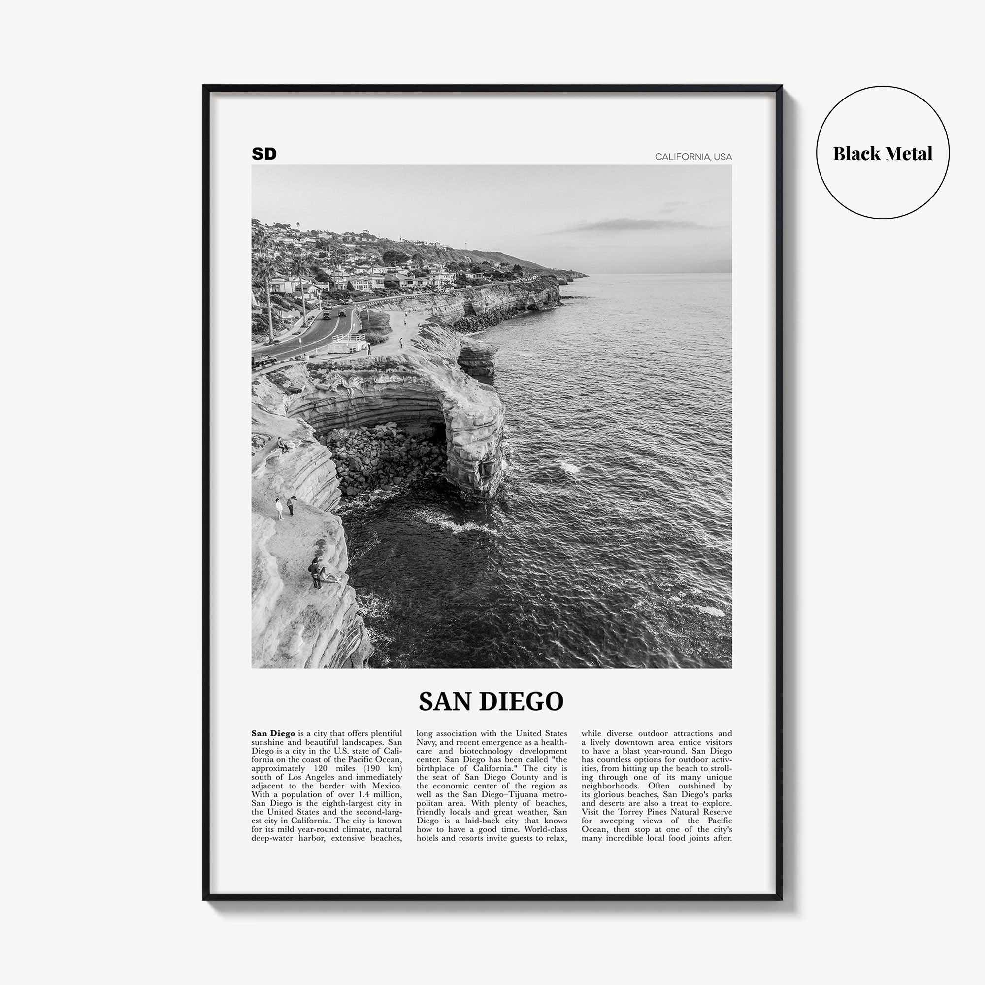 San Diego Print Black and White No 2, San Diego Wall Art, San Diego Poster, Surf Poster Print, California, USA, United States