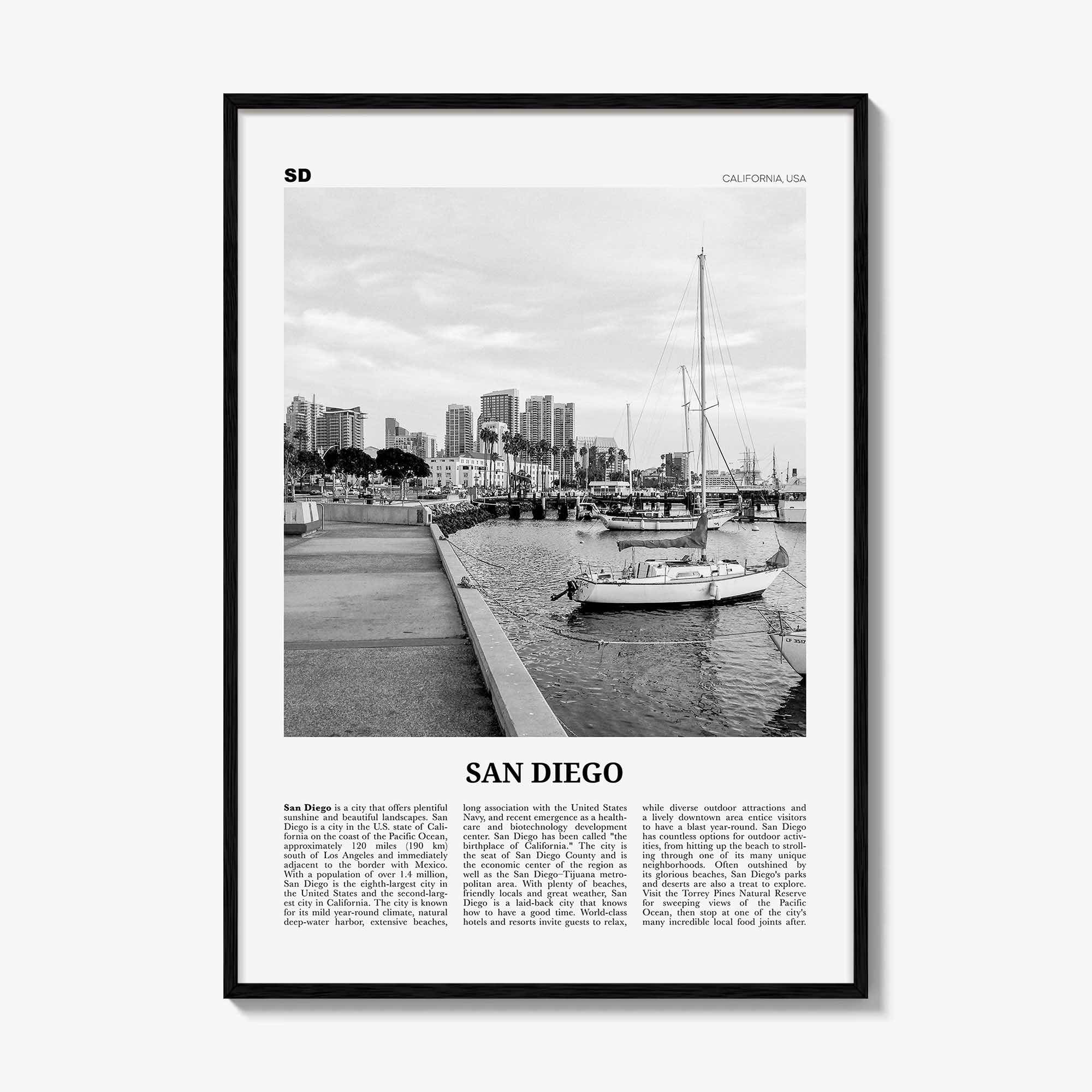 San Diego Print Black and White No 3, San Diego Wall Art, San Diego Poster, California, USA, United States, North America