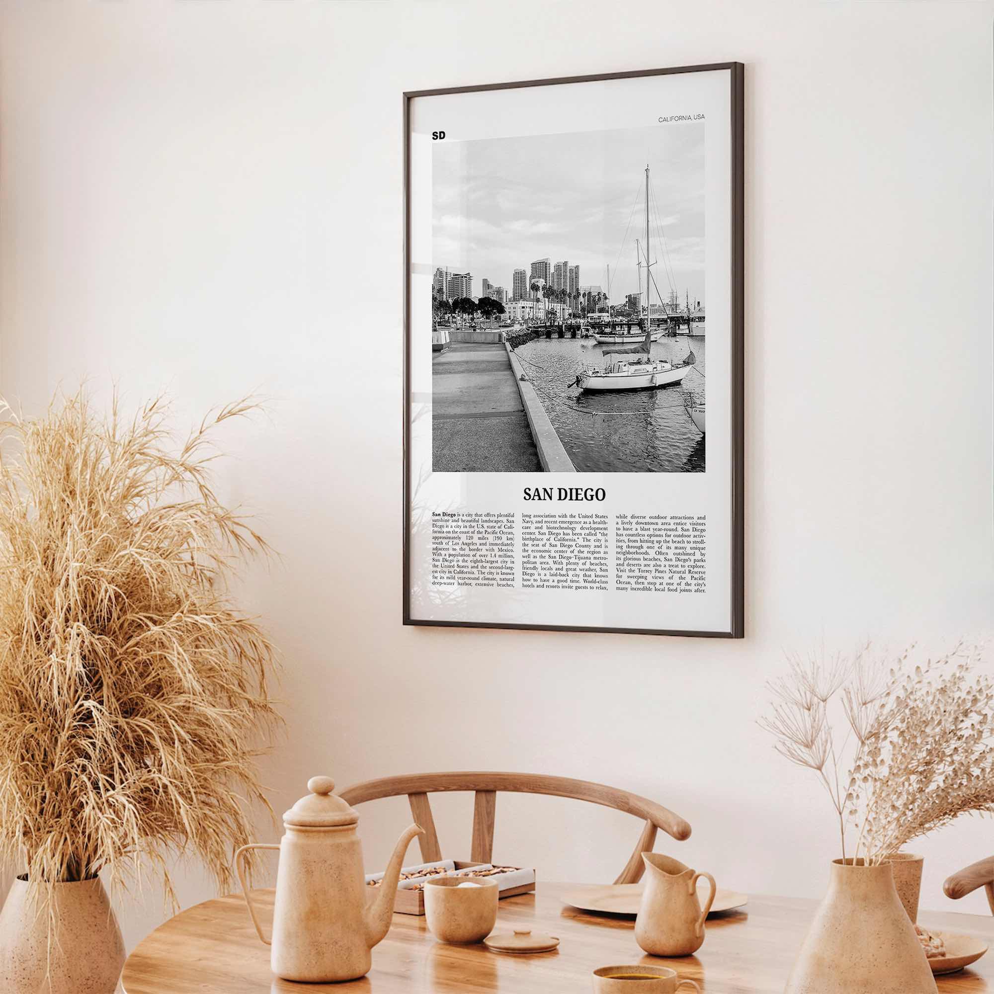 San Diego Print Black and White No 3, San Diego Wall Art, San Diego Poster, California, USA, United States, North America
