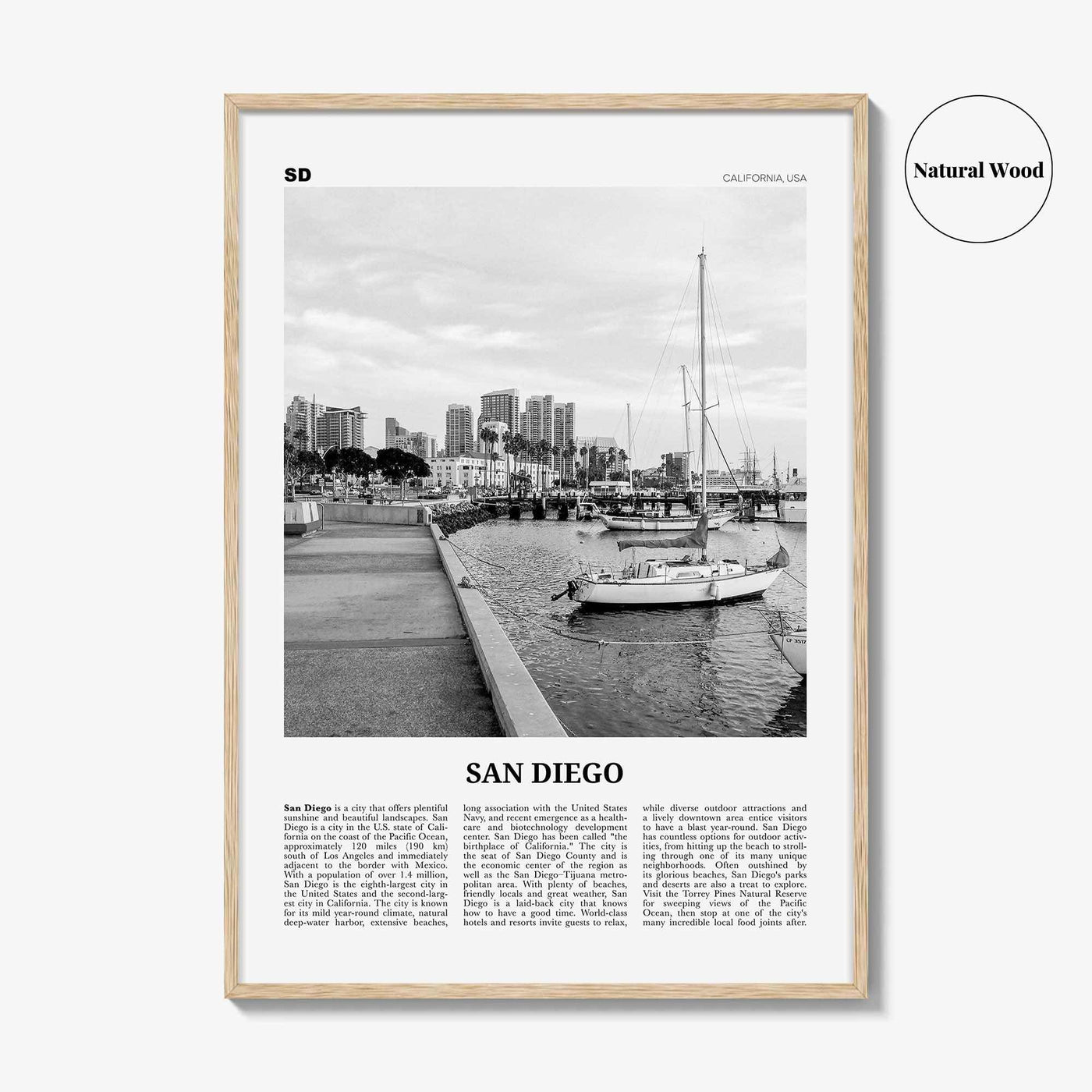 San Diego Print Black and White No 3, San Diego Wall Art, San Diego Poster, California, USA, United States, North America