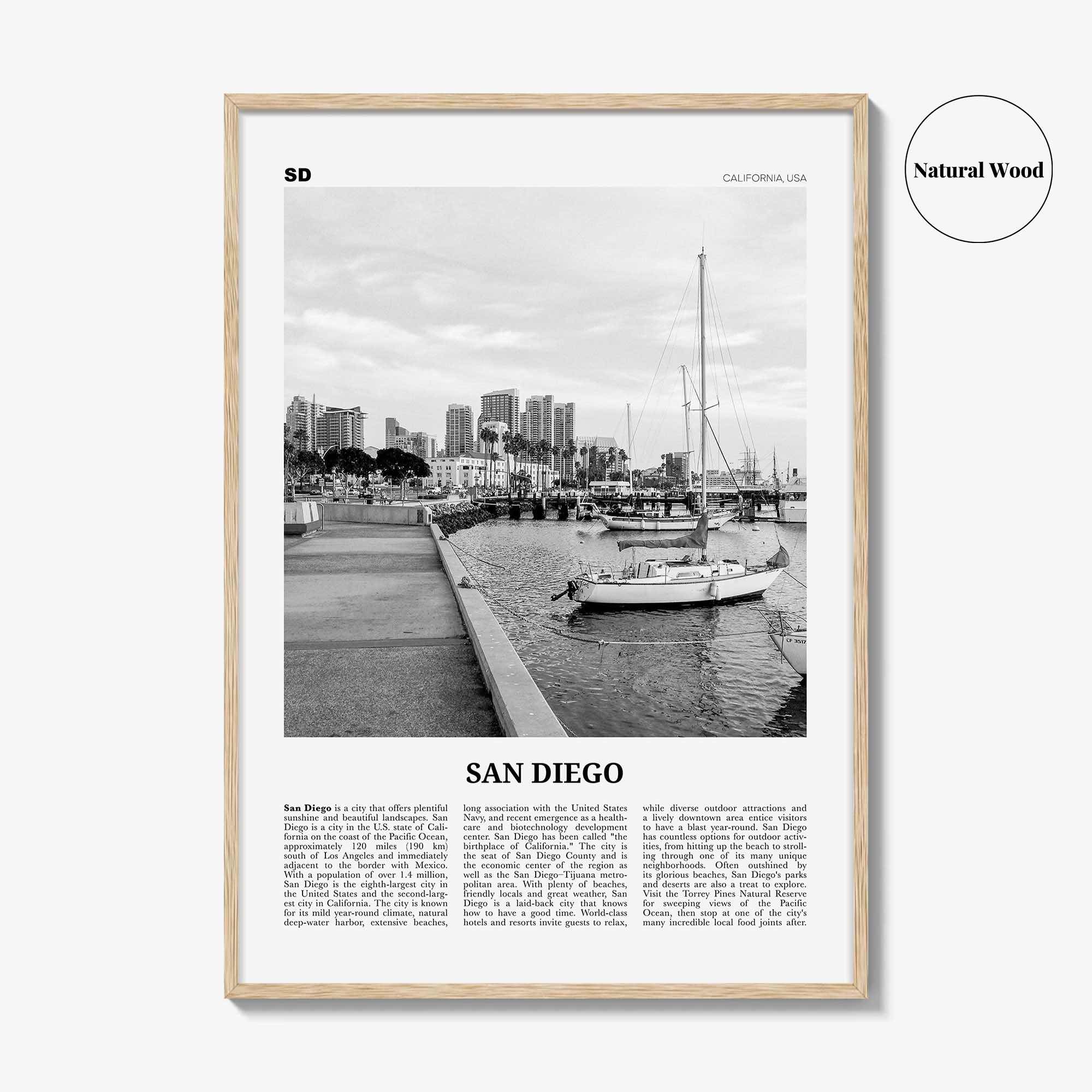 San Diego Print Black and White No 3, San Diego Wall Art, San Diego Poster, California, USA, United States, North America
