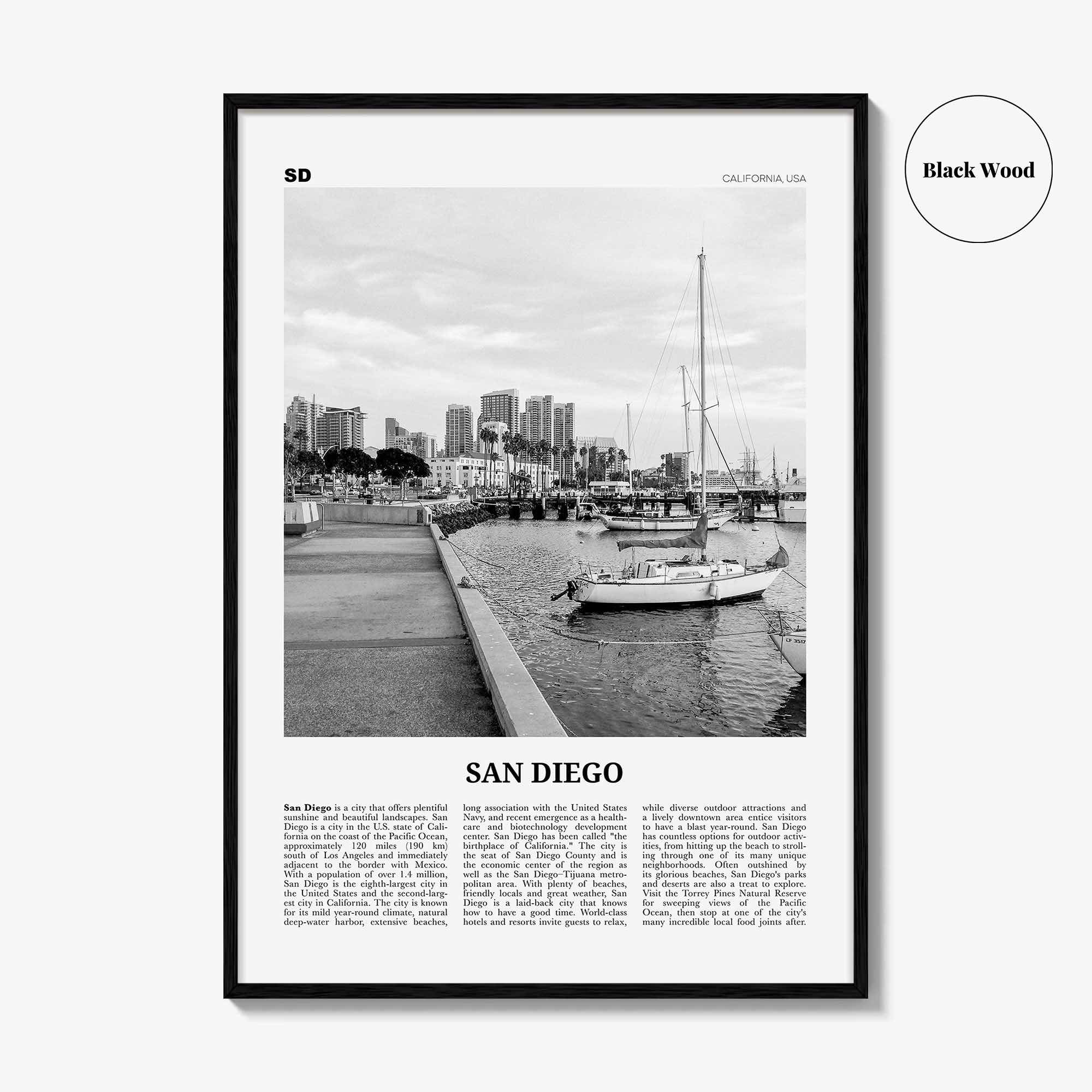 San Diego Print Black and White No 3, San Diego Wall Art, San Diego Poster, California, USA, United States, North America