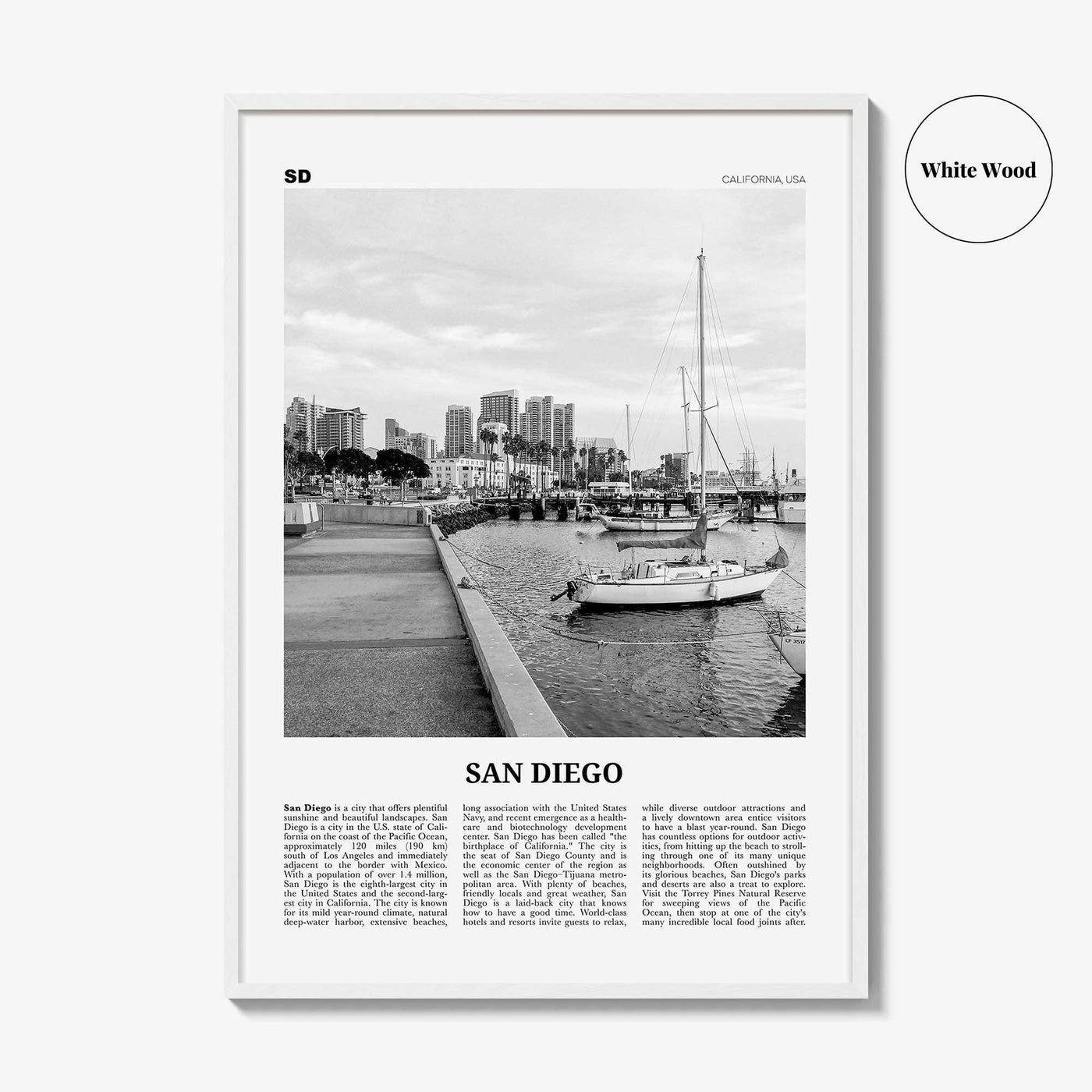 San Diego Print Black and White No 3, San Diego Wall Art, San Diego Poster, California, USA, United States, North America