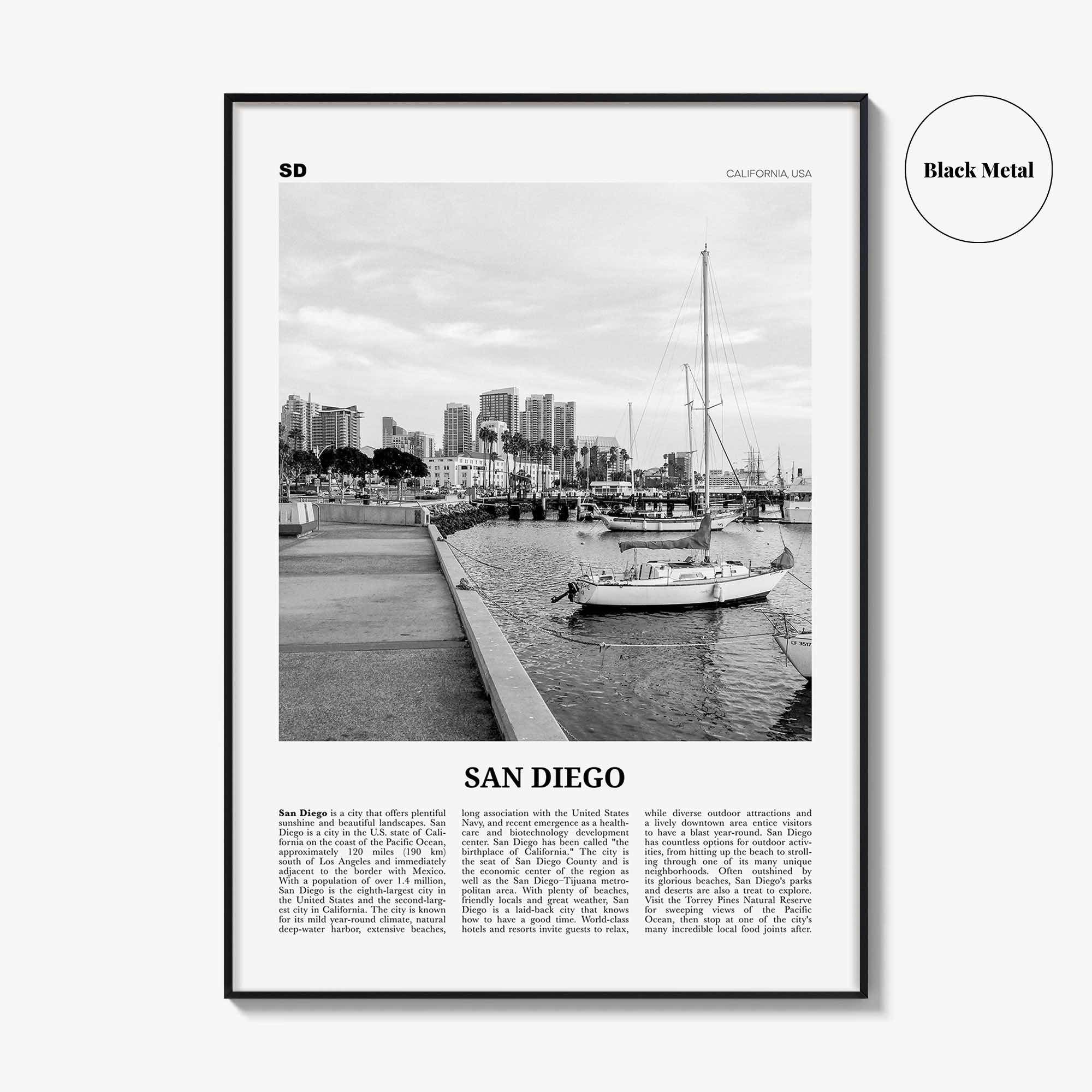 San Diego Print Black and White No 3, San Diego Wall Art, San Diego Poster, California, USA, United States, North America