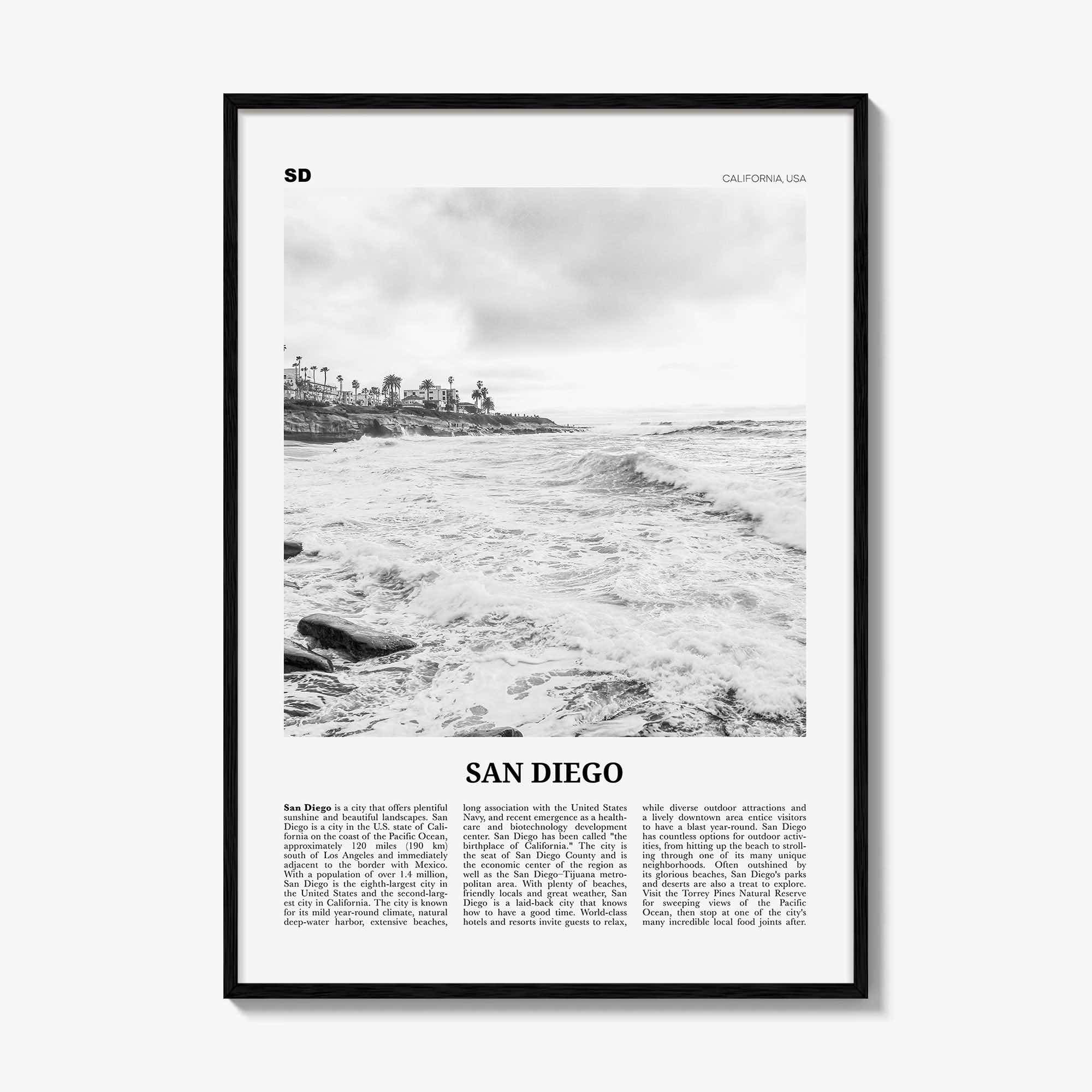 San Diego Print Black and White No 4, San Diego Wall Art, San Diego Poster, California, USA, United States, North America