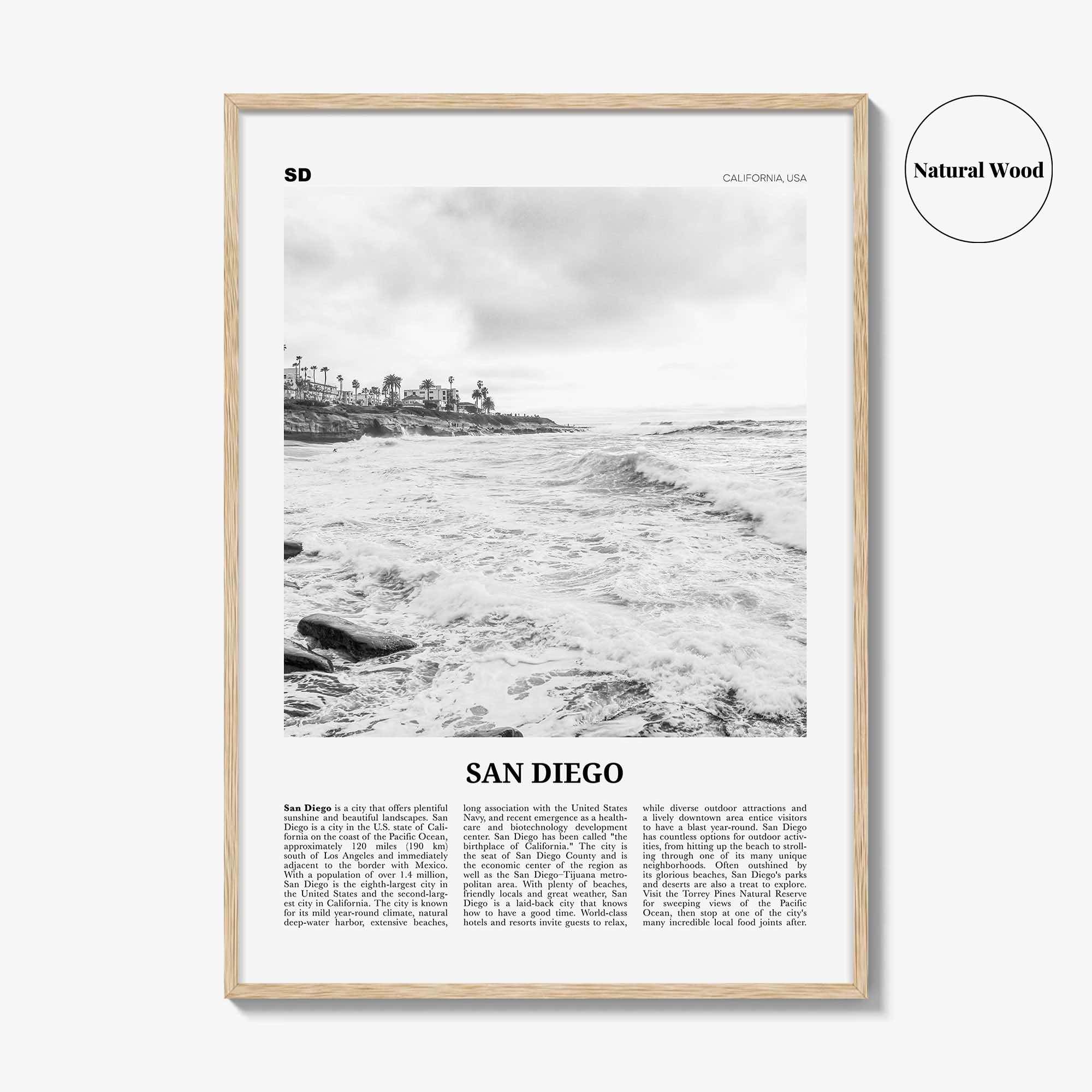 San Diego Print Black and White No 4, San Diego Wall Art, San Diego Poster, California, USA, United States, North America