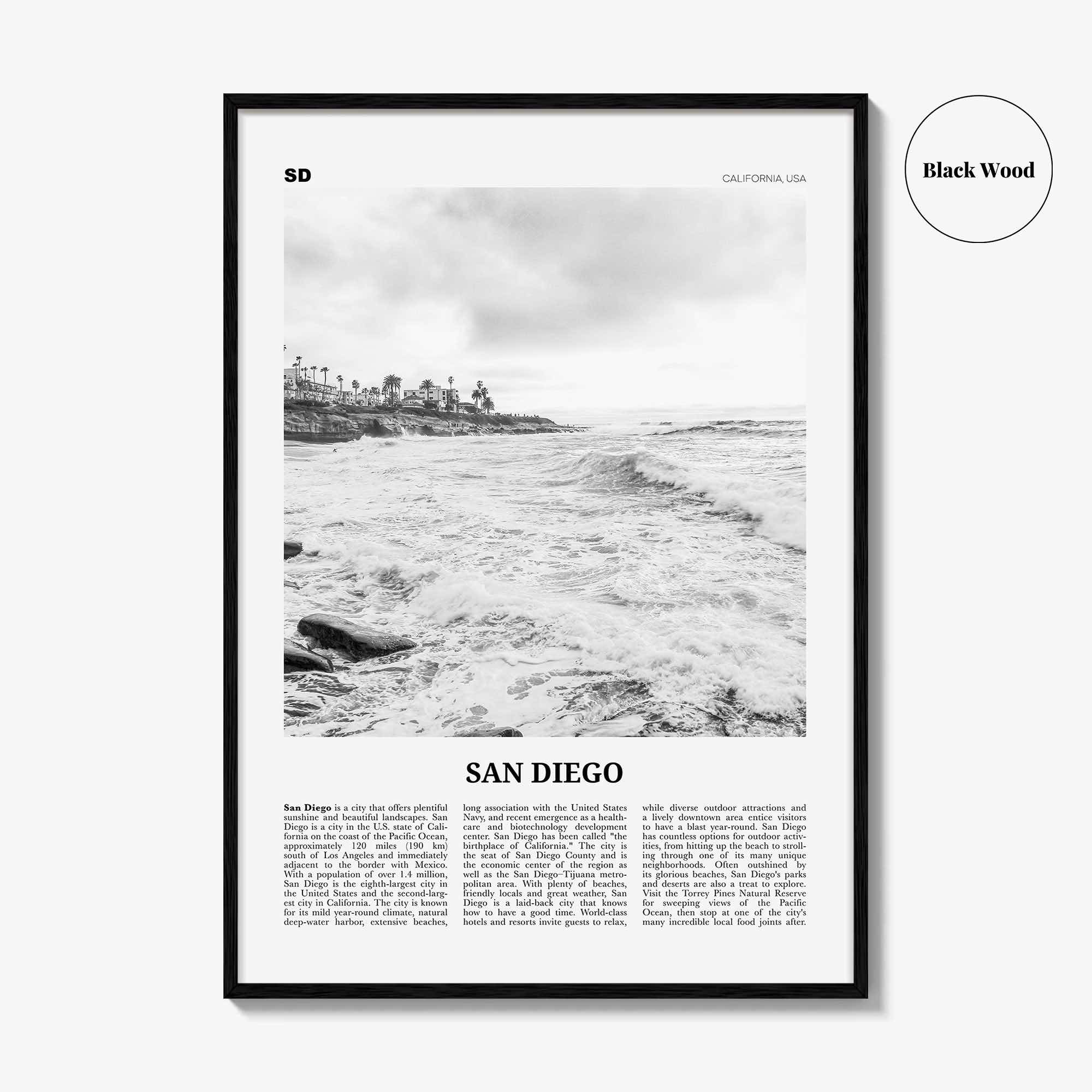 San Diego Print Black and White No 4, San Diego Wall Art, San Diego Poster, California, USA, United States, North America