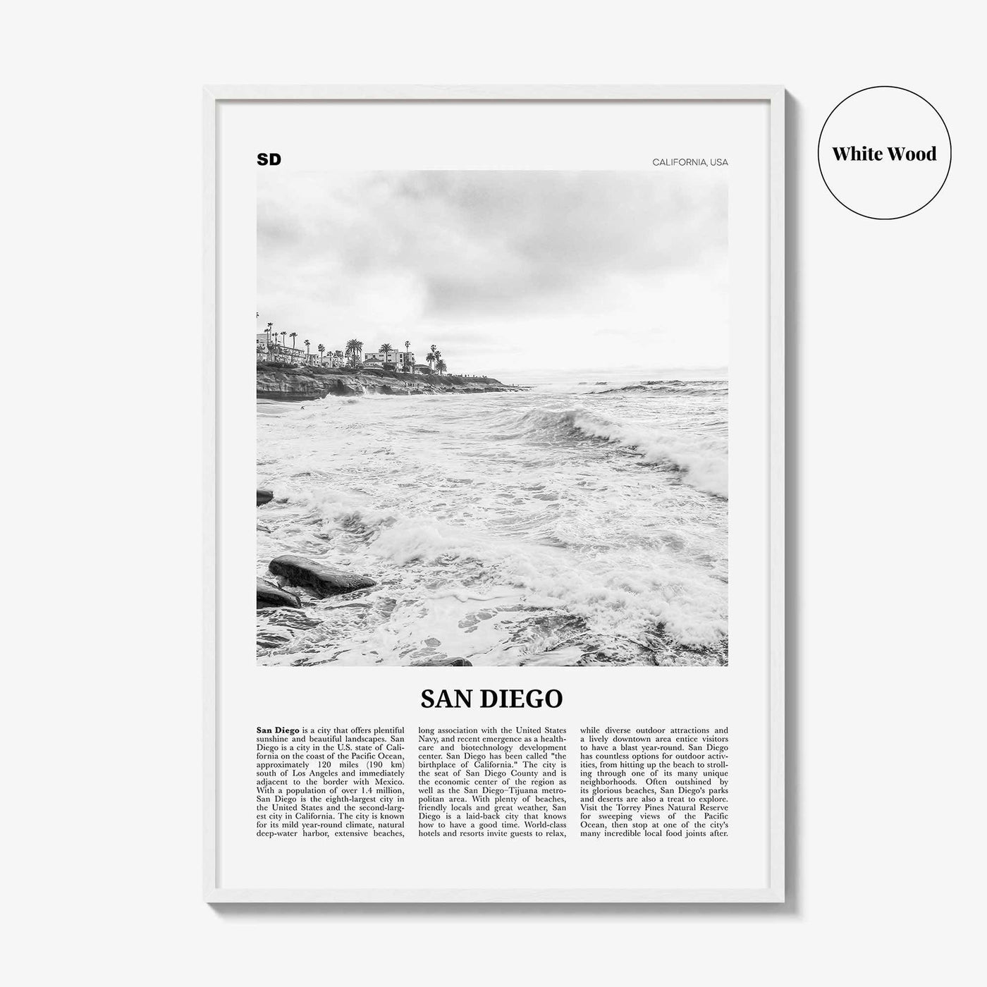 San Diego Print Black and White No 4, San Diego Wall Art, San Diego Poster, California, USA, United States, North America