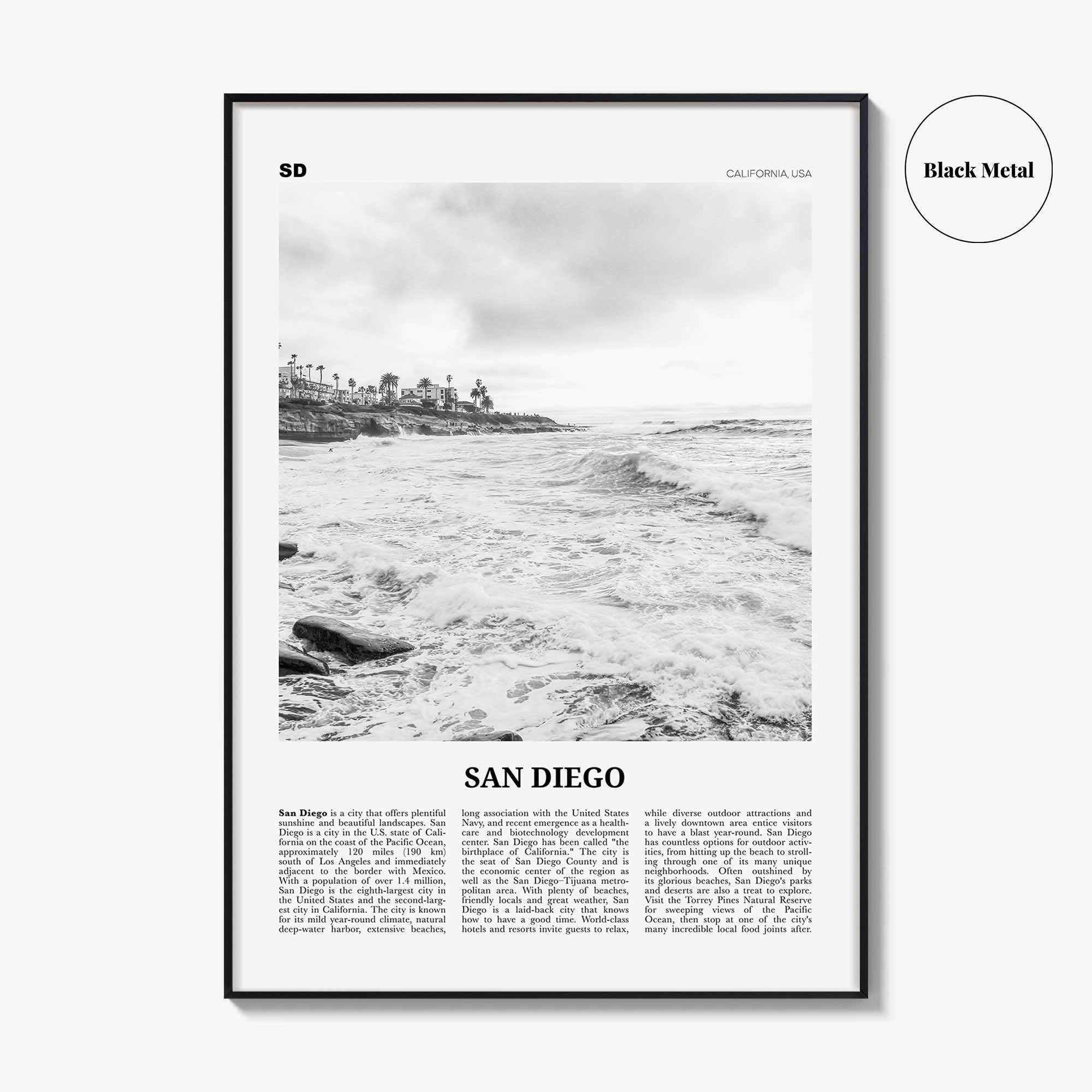 San Diego Print Black and White No 4, San Diego Wall Art, San Diego Poster, California, USA, United States, North America