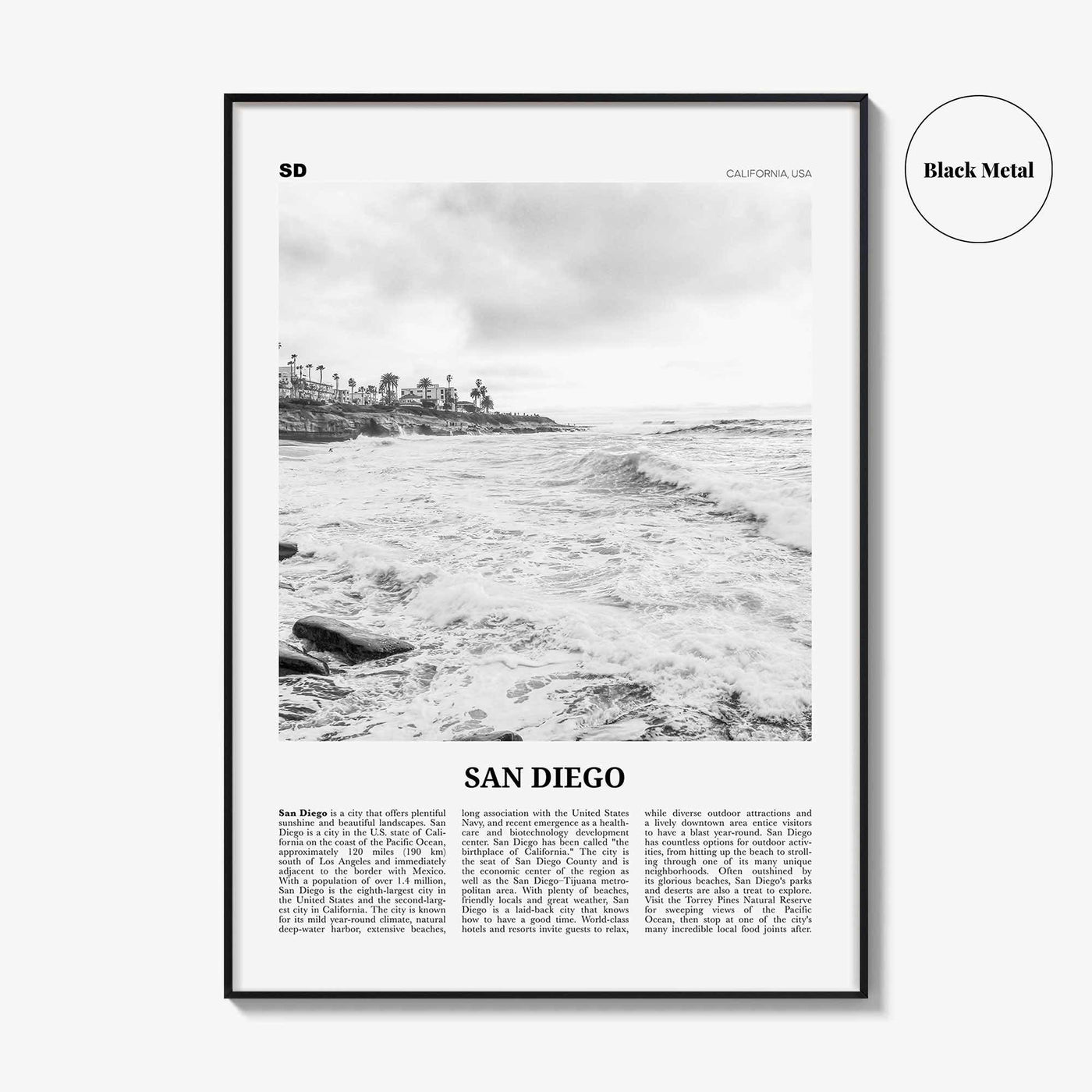 San Diego Print Black and White No 4, San Diego Wall Art, San Diego Poster, California, USA, United States, North America