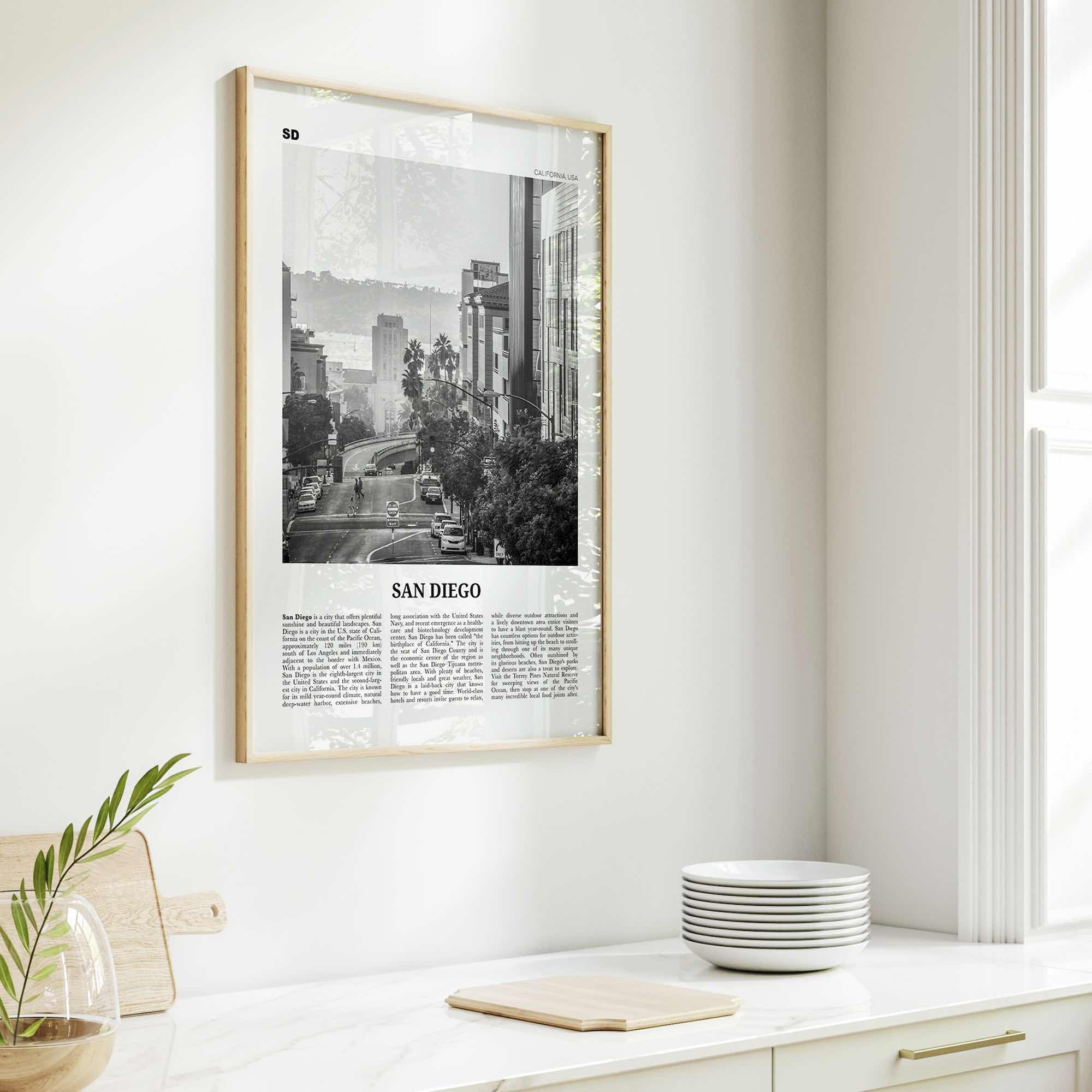 San Diego Print Black and White No 5, San Diego Wall Art, San Diego Poster, Surf Poster Print, California, USA, United States