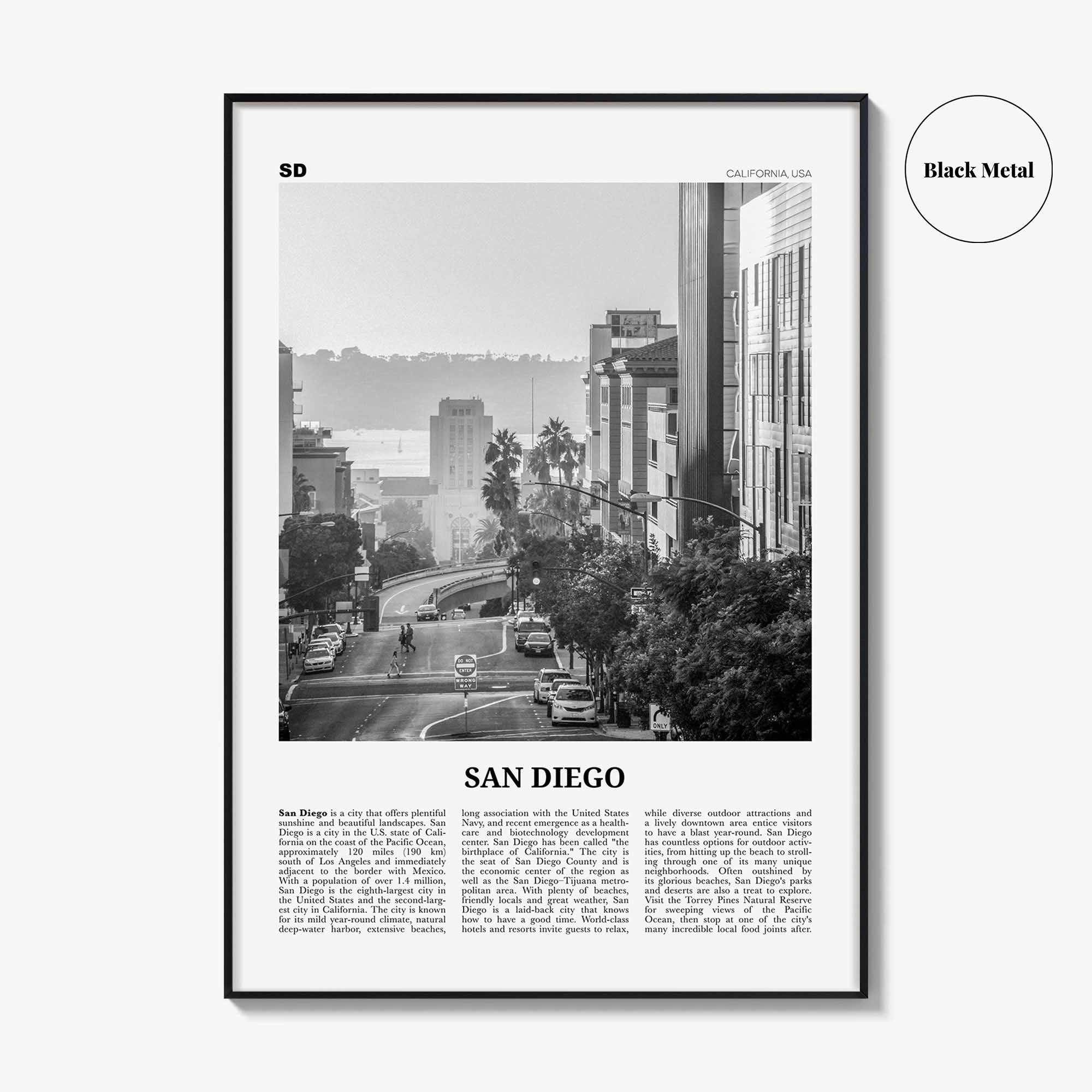 San Diego Print Black and White No 5, San Diego Wall Art, San Diego Poster, Surf Poster Print, California, USA, United States