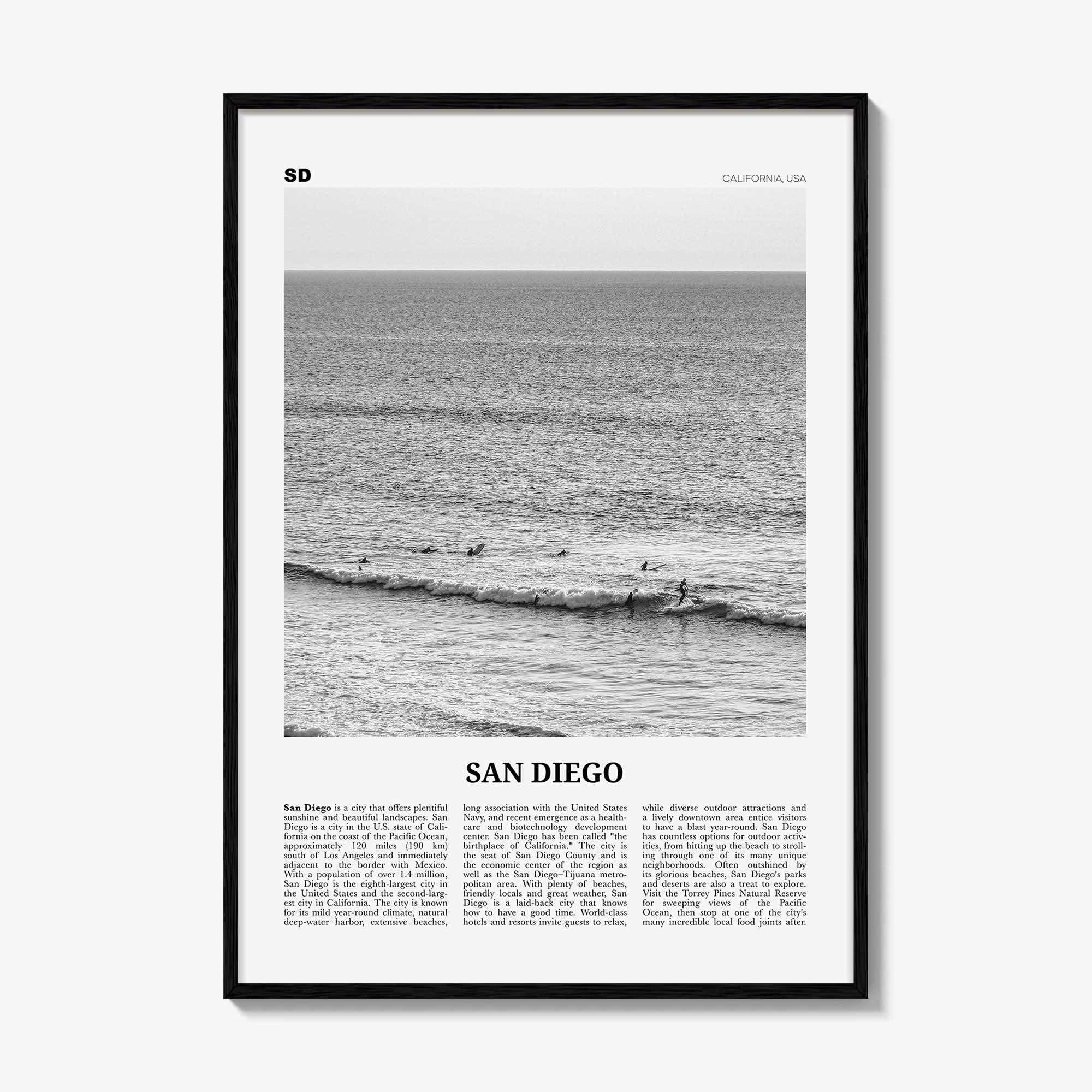 San Diego Print Black and White No 6, San Diego Wall Art, San Diego Poster, California, USA, United States, North America