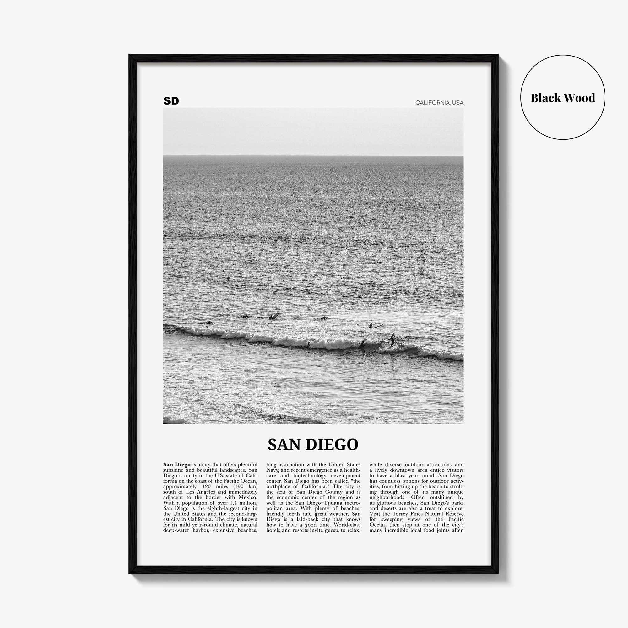 San Diego Print Black and White No 6, San Diego Wall Art, San Diego Poster, California, USA, United States, North America