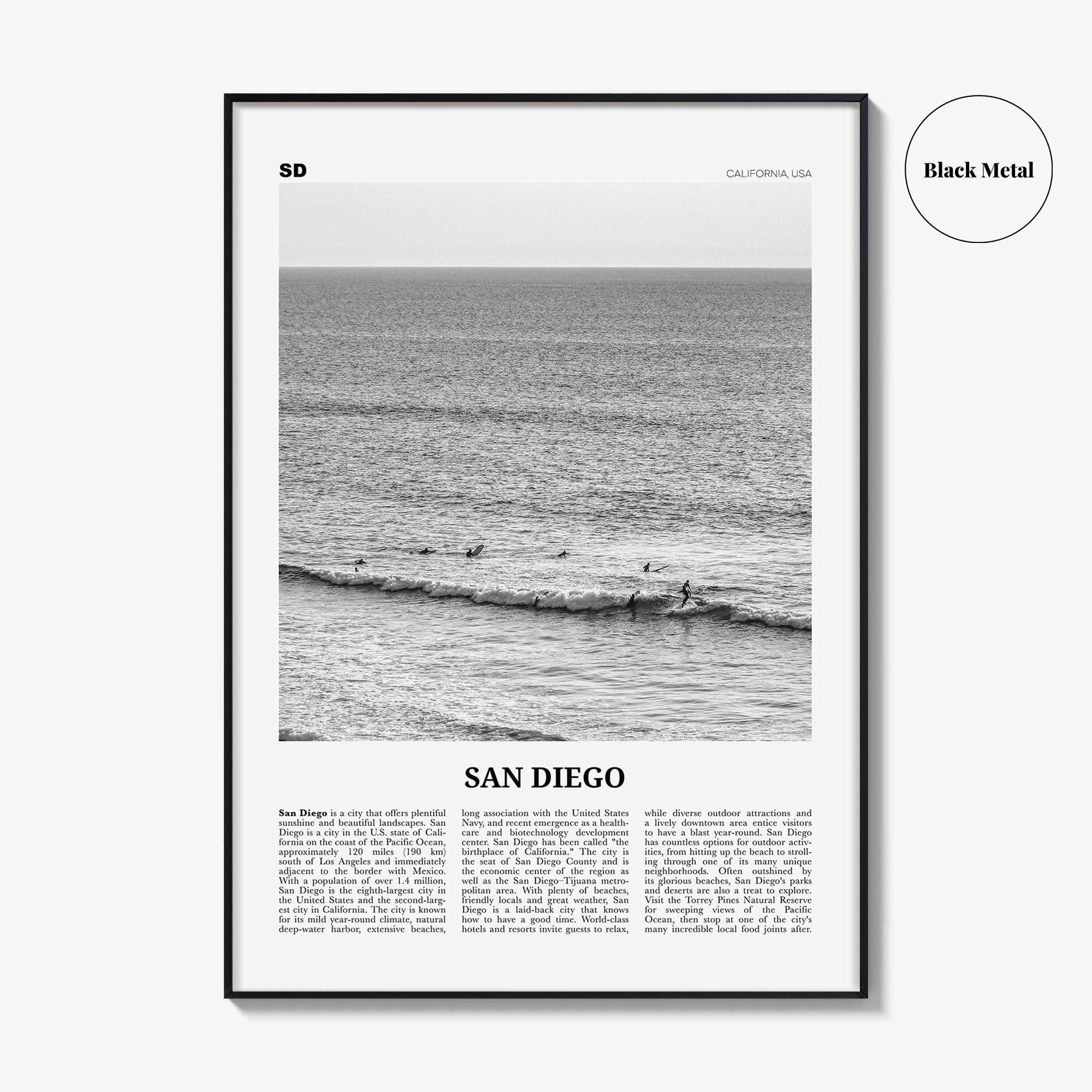 San Diego Print Black and White No 6, San Diego Wall Art, San Diego Poster, California, USA, United States, North America
