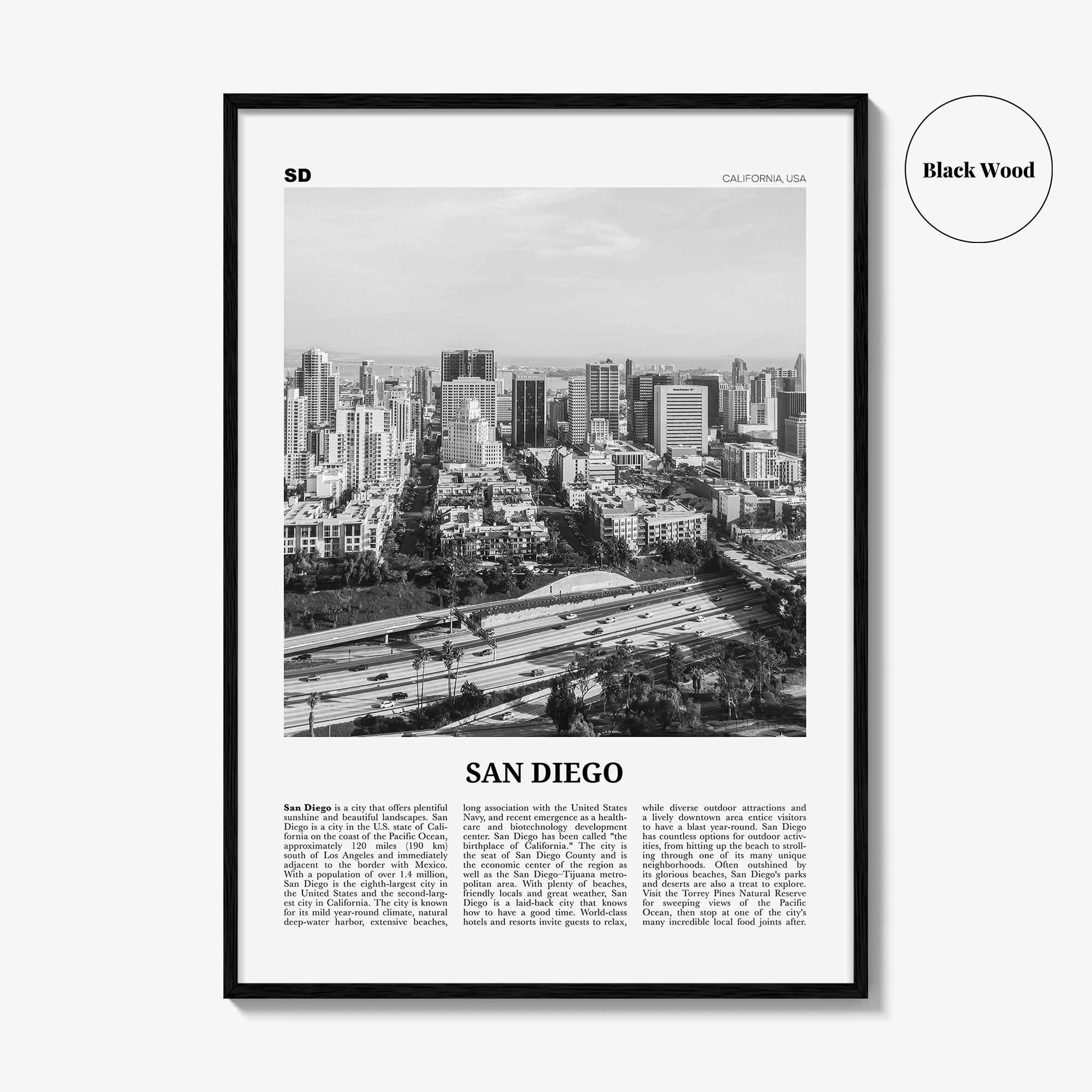 San Diego Print Black and White No 7, San Diego Wall Art, San Diego Poster, California, USA, United States, North America