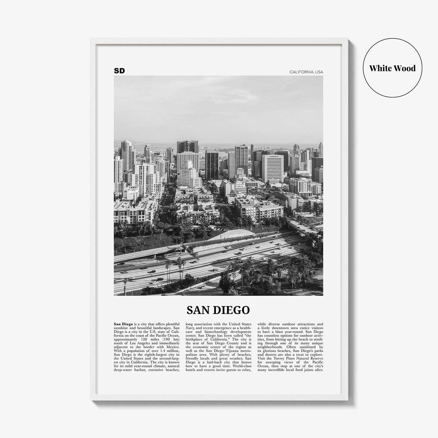San Diego Print Black and White No 7, San Diego Wall Art, San Diego Poster, California, USA, United States, North America