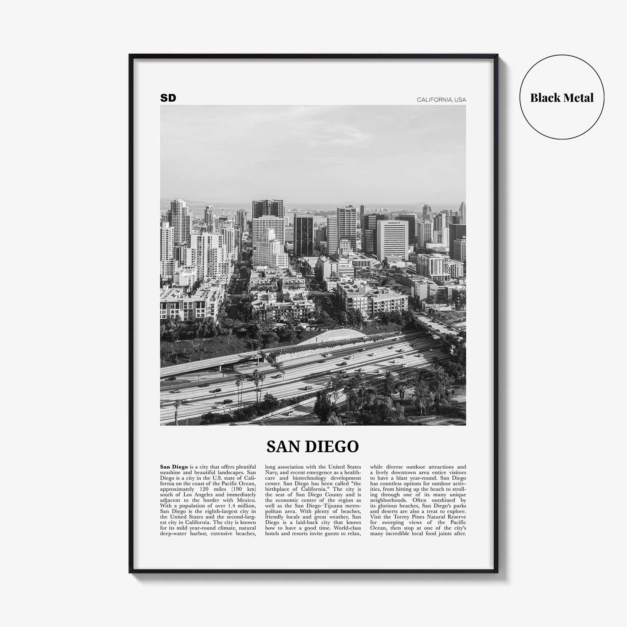 San Diego Print Black and White No 7, San Diego Wall Art, San Diego Poster, California, USA, United States, North America