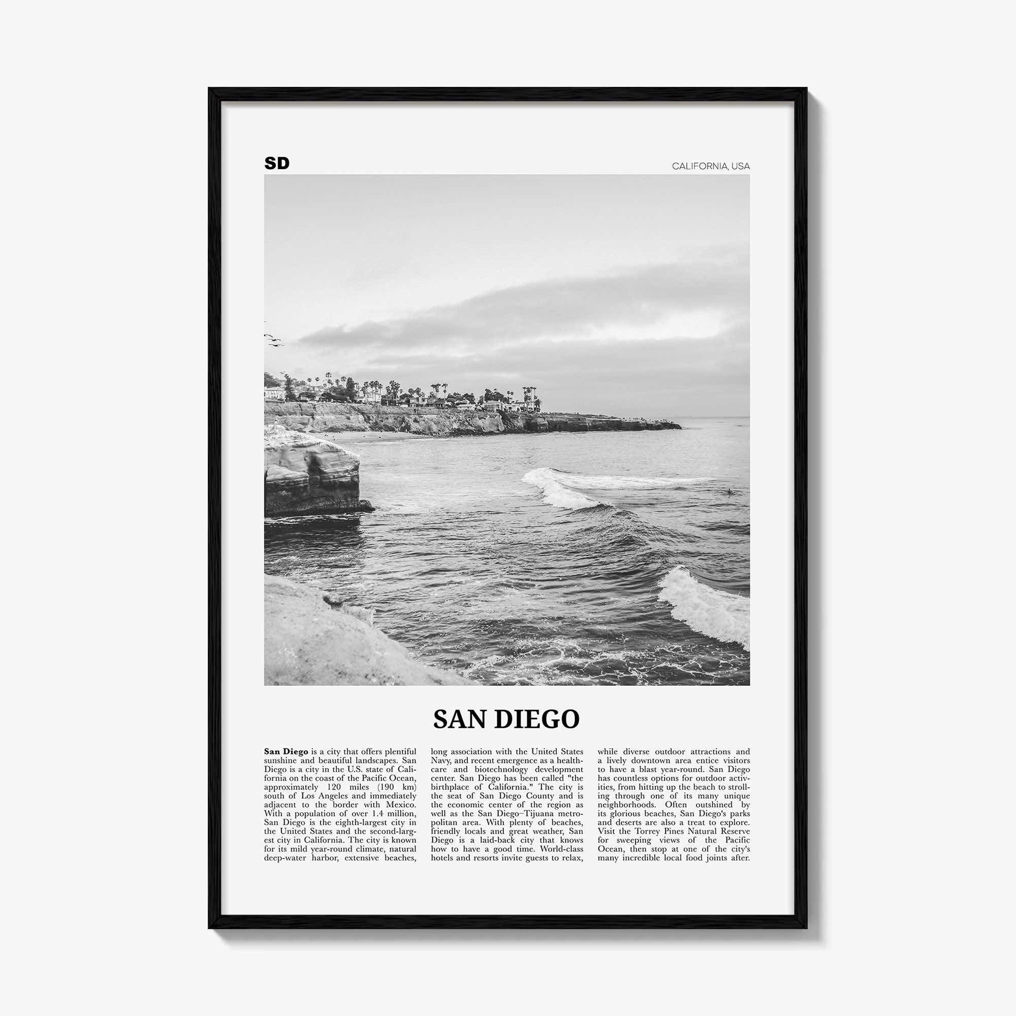 San Diego Print Black and White No 8, San Diego Wall Art, San Diego Poster, California, USA, United States, North America