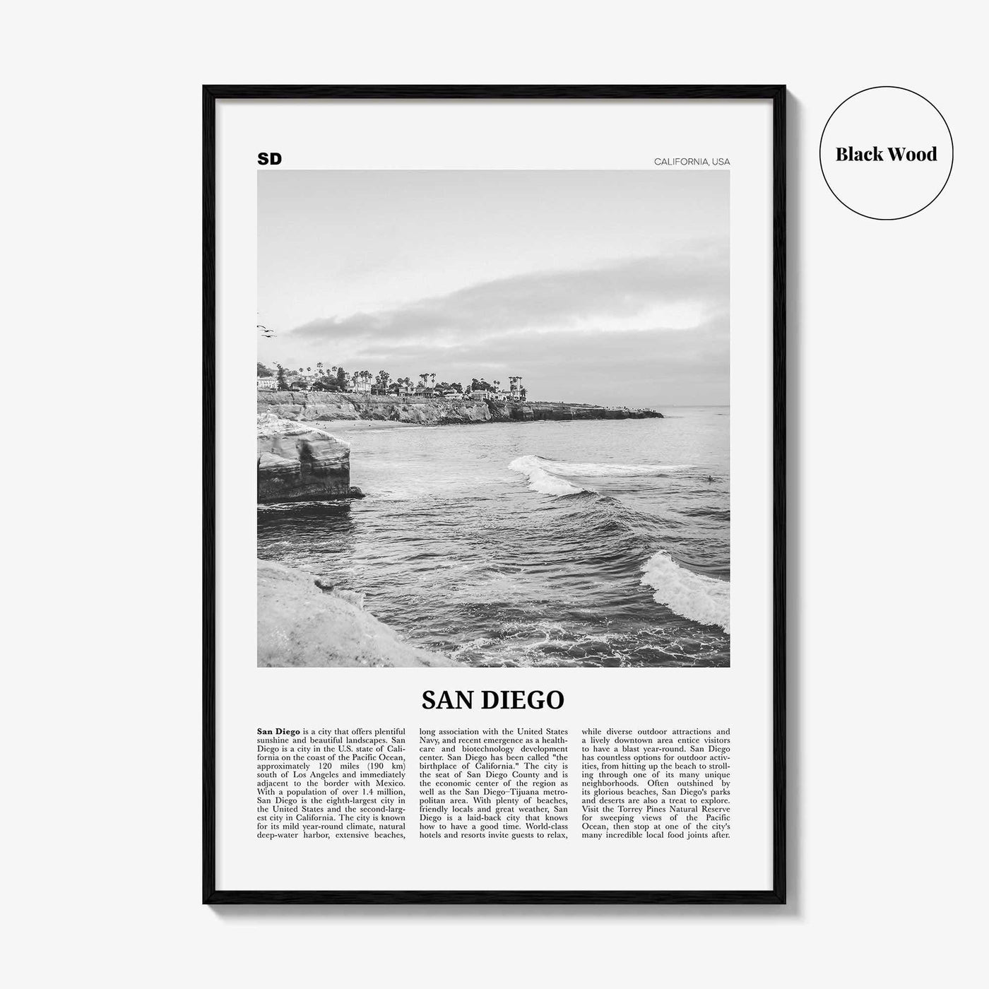 San Diego Print Black and White No 8, San Diego Wall Art, San Diego Poster, California, USA, United States, North America
