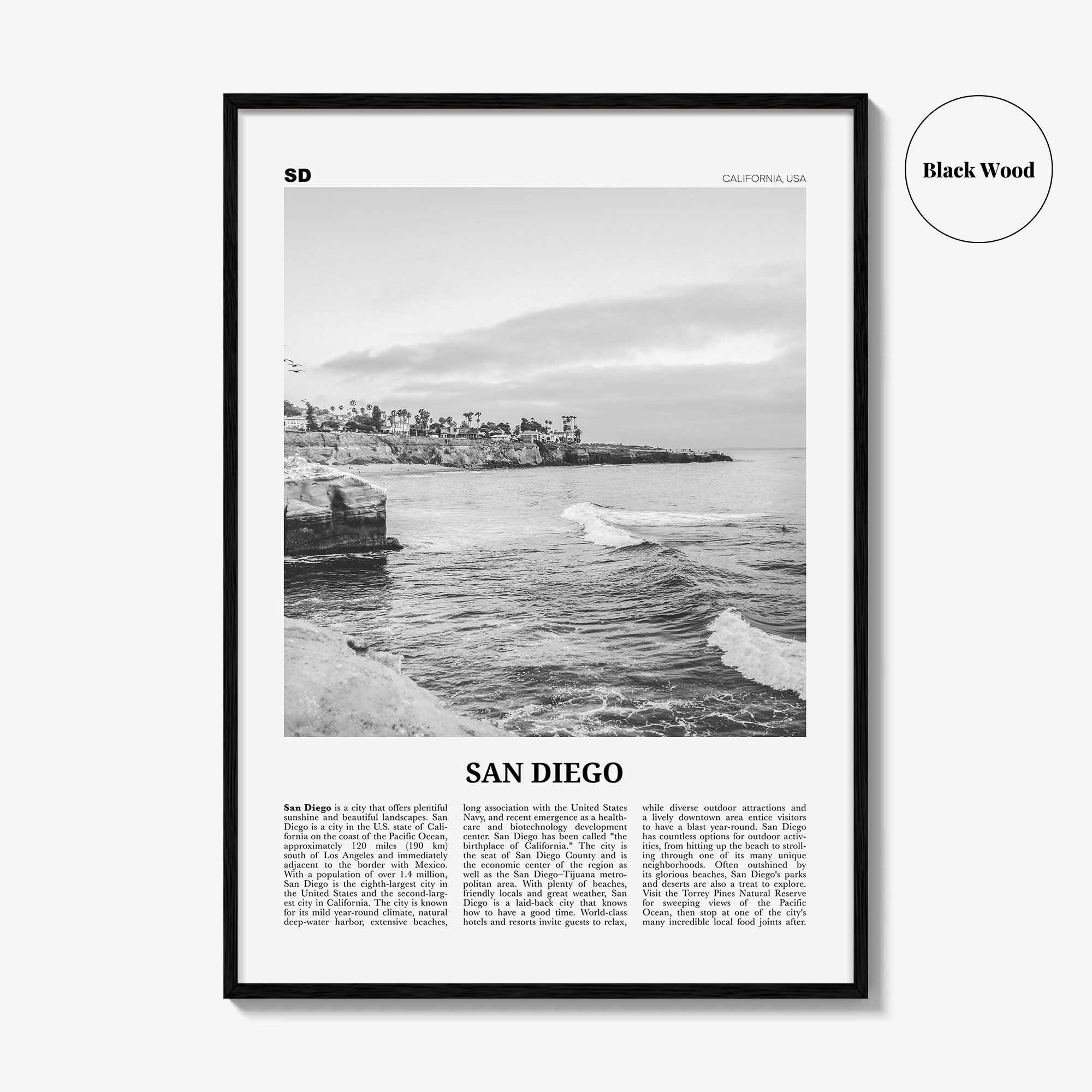 San Diego Print Black and White No 8, San Diego Wall Art, San Diego Poster, California, USA, United States, North America