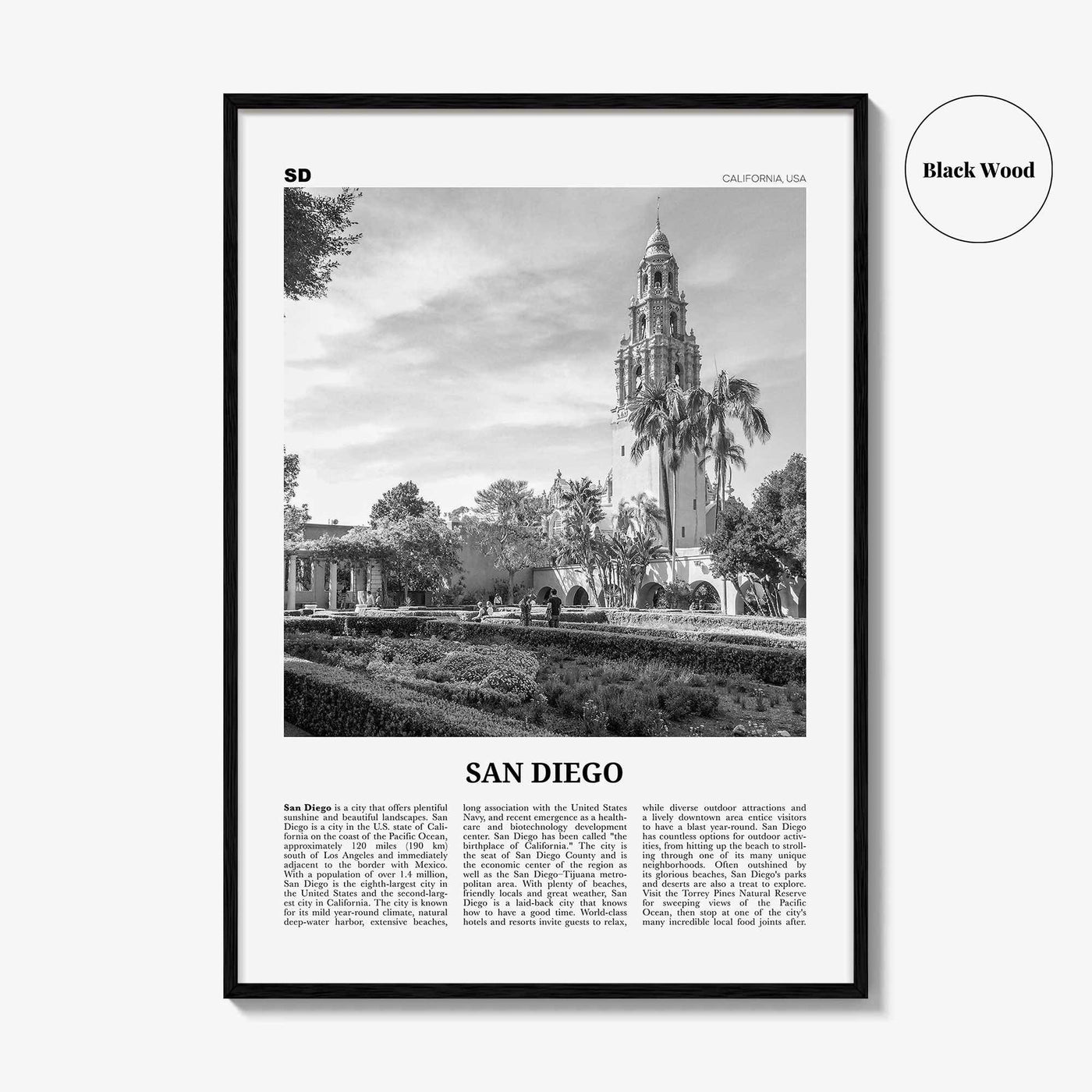 San Diego Print Black and White No 9, San Diego Wall Art, San Diego Poster, San Diego Photo, San Diego Décor, San Diego Map, California, USA