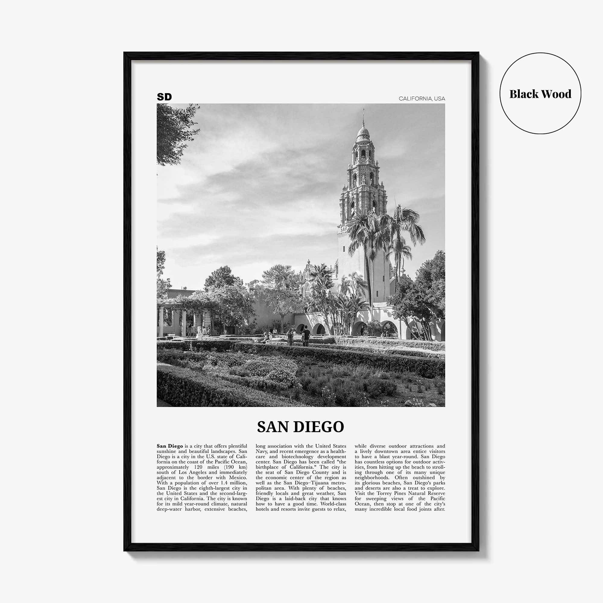 San Diego Print Black and White No 9, San Diego Wall Art, San Diego Poster, San Diego Photo, San Diego Décor, San Diego Map, California, USA