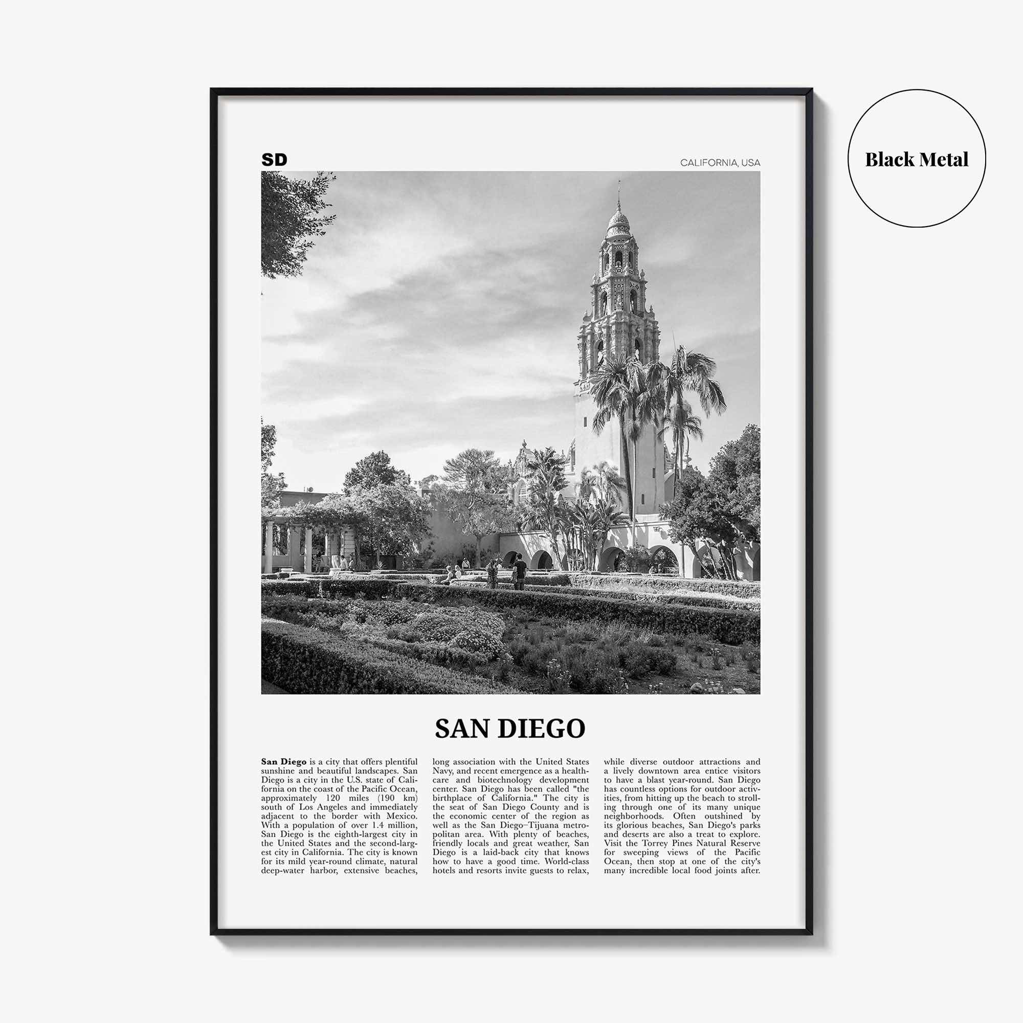 San Diego Print Black and White No 9, San Diego Wall Art, San Diego Poster, San Diego Photo, San Diego Décor, San Diego Map, California, USA