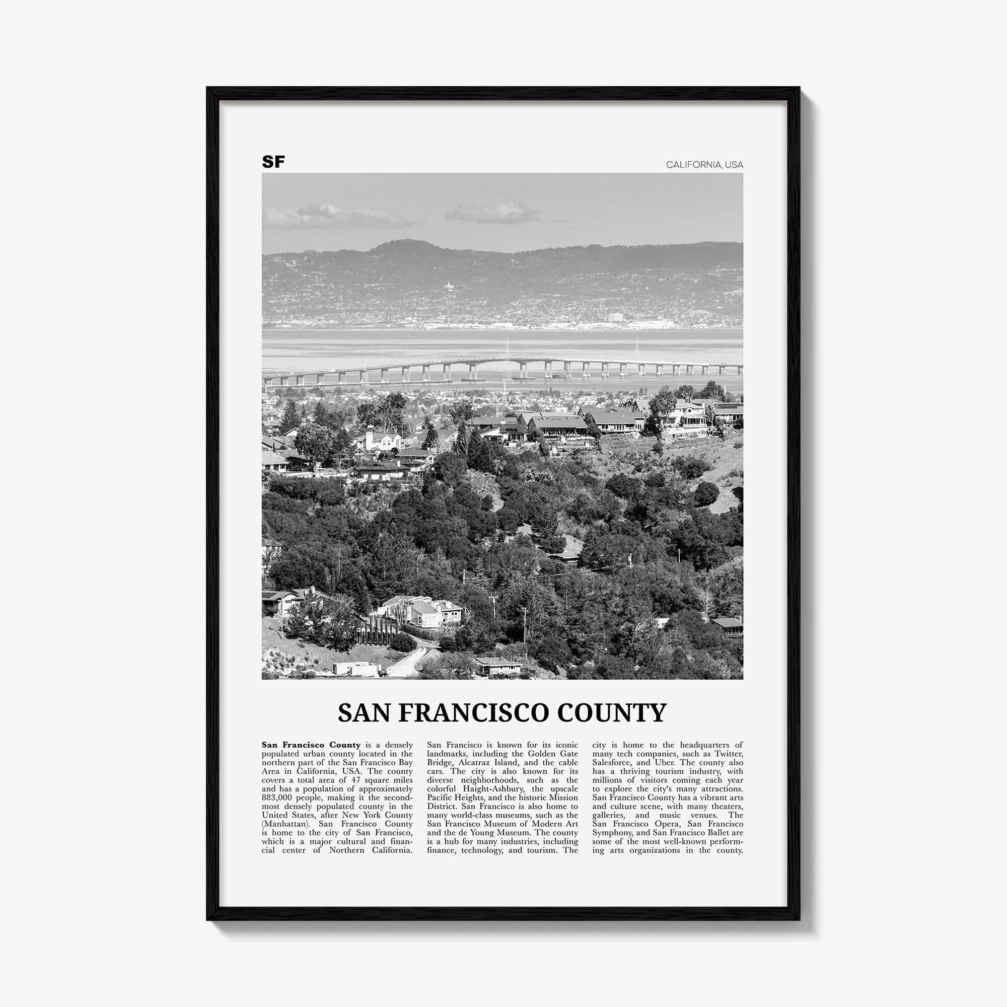 San Francisco County Print Black and White, San Francisco Wall Art, San Francisco Poster, San Francisco Photo, Wall Décor, San Francisco Map