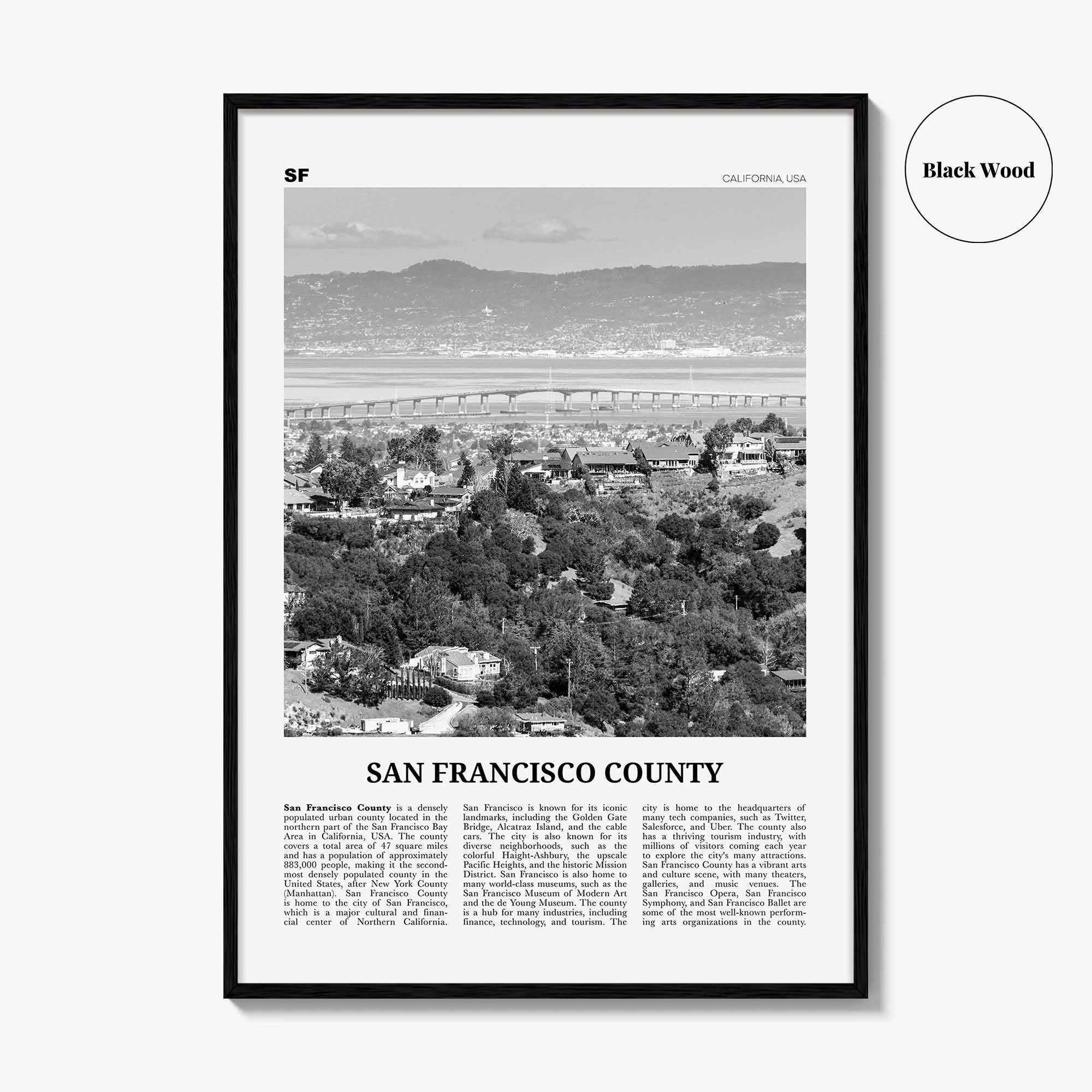 San Francisco County Print Black and White, San Francisco Wall Art, San Francisco Poster, San Francisco Photo, Wall Décor, San Francisco Map