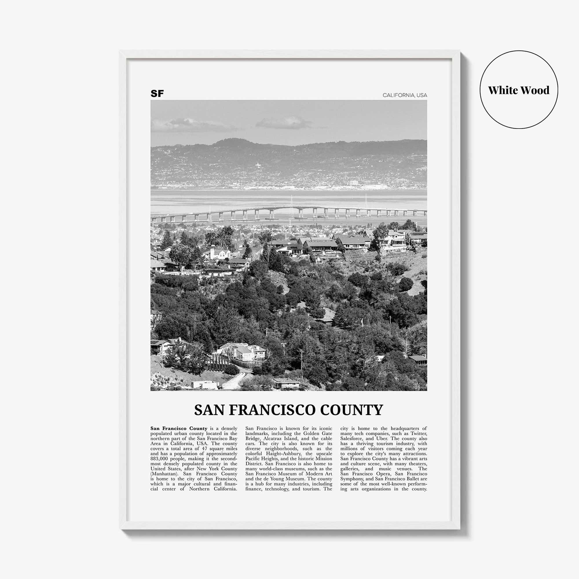 San Francisco County Print Black and White, San Francisco Wall Art, San Francisco Poster, San Francisco Photo, Wall Décor, San Francisco Map