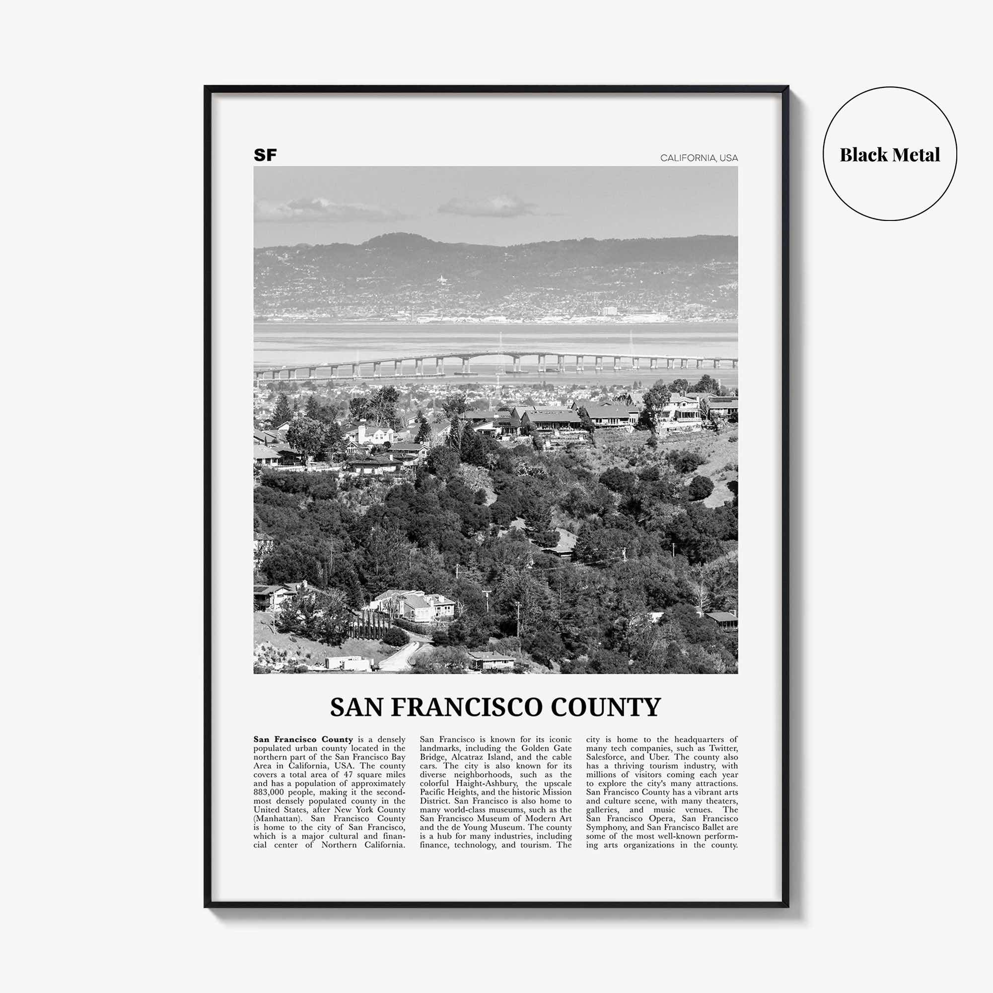 San Francisco County Print Black and White, San Francisco Wall Art, San Francisco Poster, San Francisco Photo, Wall Décor, San Francisco Map