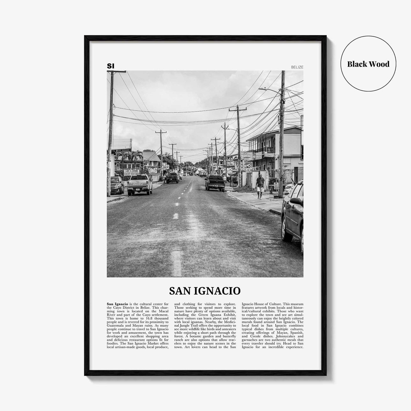 San Ignacio Print Black and White, San Ignacio Wall Art, San Ignacio Poster, San Ignacio Photo, San Ignacio Décor, San Ignacio Map, Belize