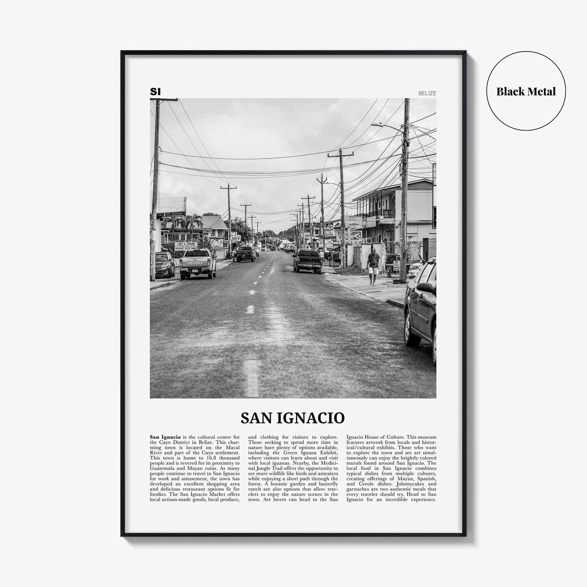 San Ignacio Print Black and White, San Ignacio Wall Art, San Ignacio Poster, San Ignacio Photo, San Ignacio Décor, San Ignacio Map, Belize