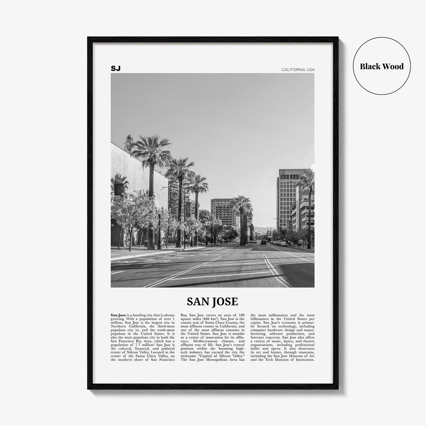 San Jose Print Black and White California No 1, San Jose Wall Art, San Jose Poster, San Jose Photo, California, United States