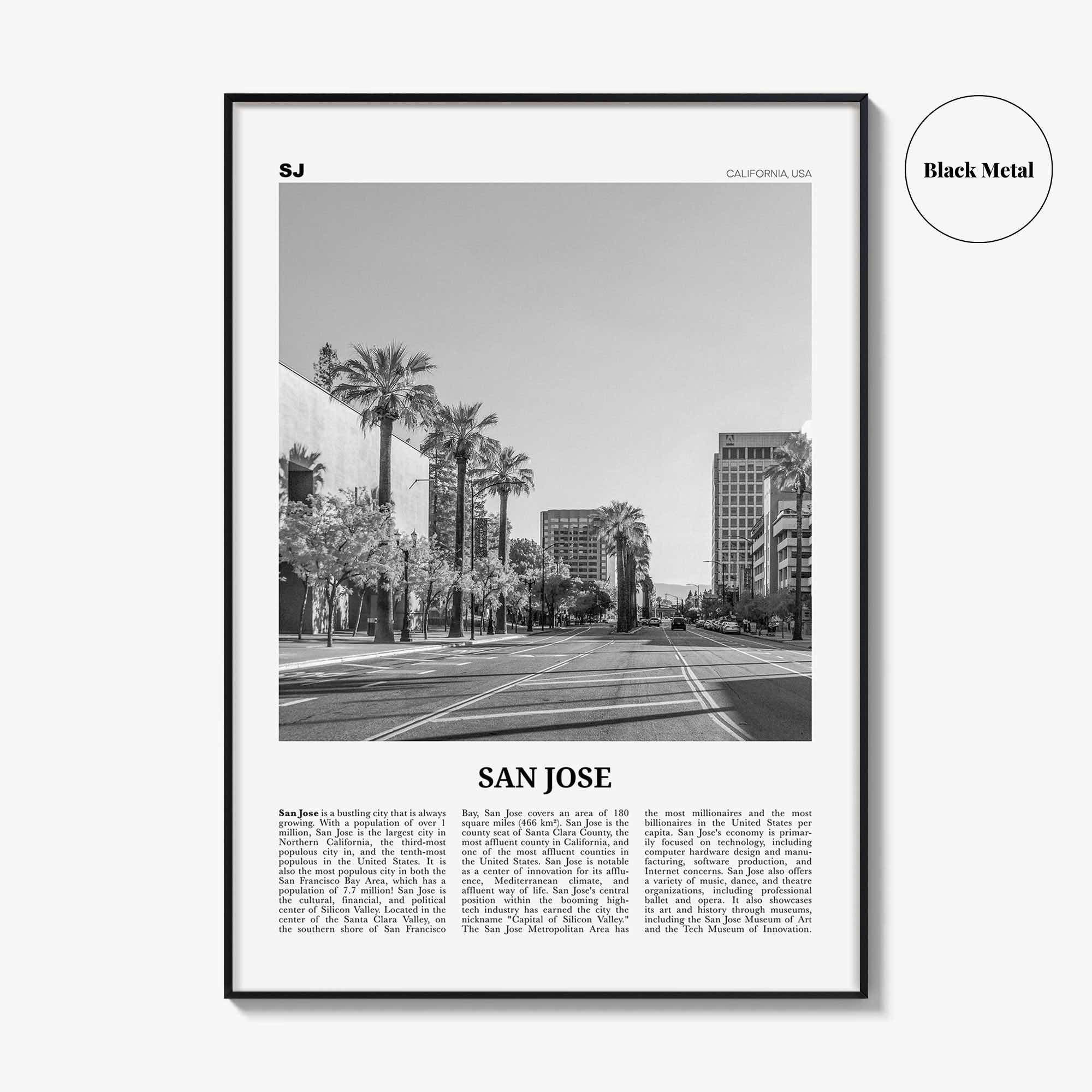 San Jose Print Black and White California No 1, San Jose Wall Art, San Jose Poster, San Jose Photo, California, United States